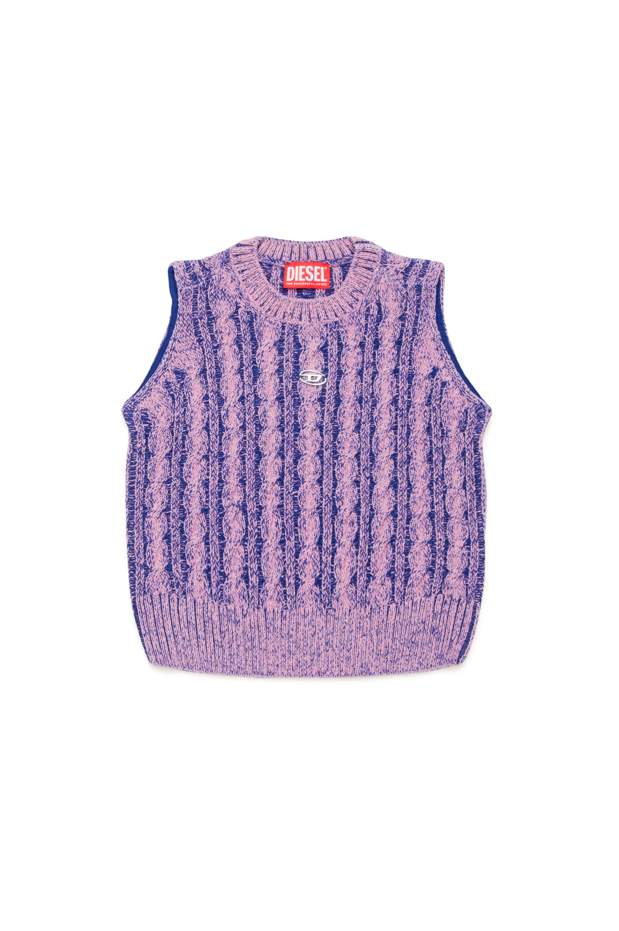Girl's Cable-knit vest in two-tone yarn | Violet | Diesel CA