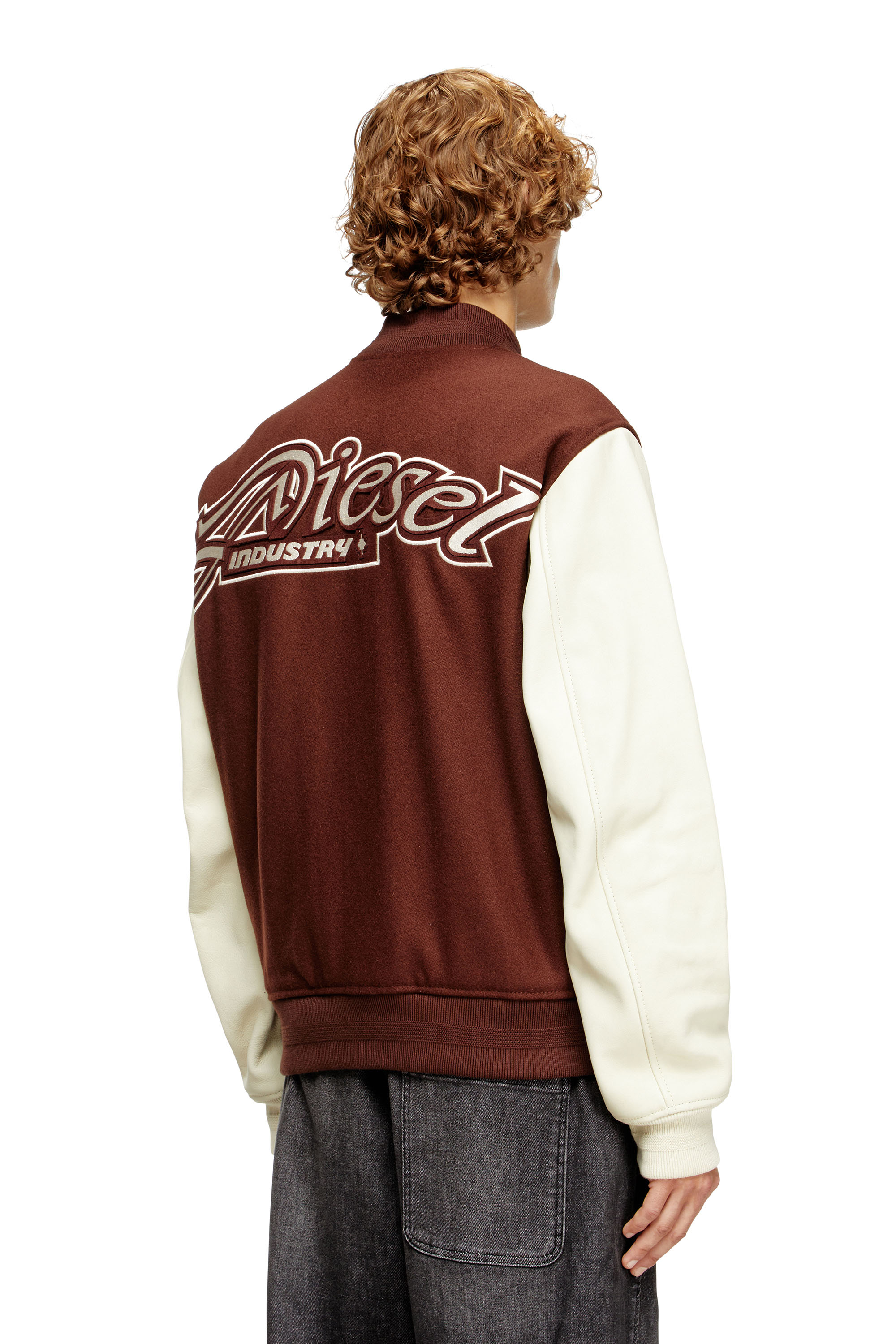 Diesel - L-KOPF, Male's Padded bomber jacket in wool and leather in Brown - 5