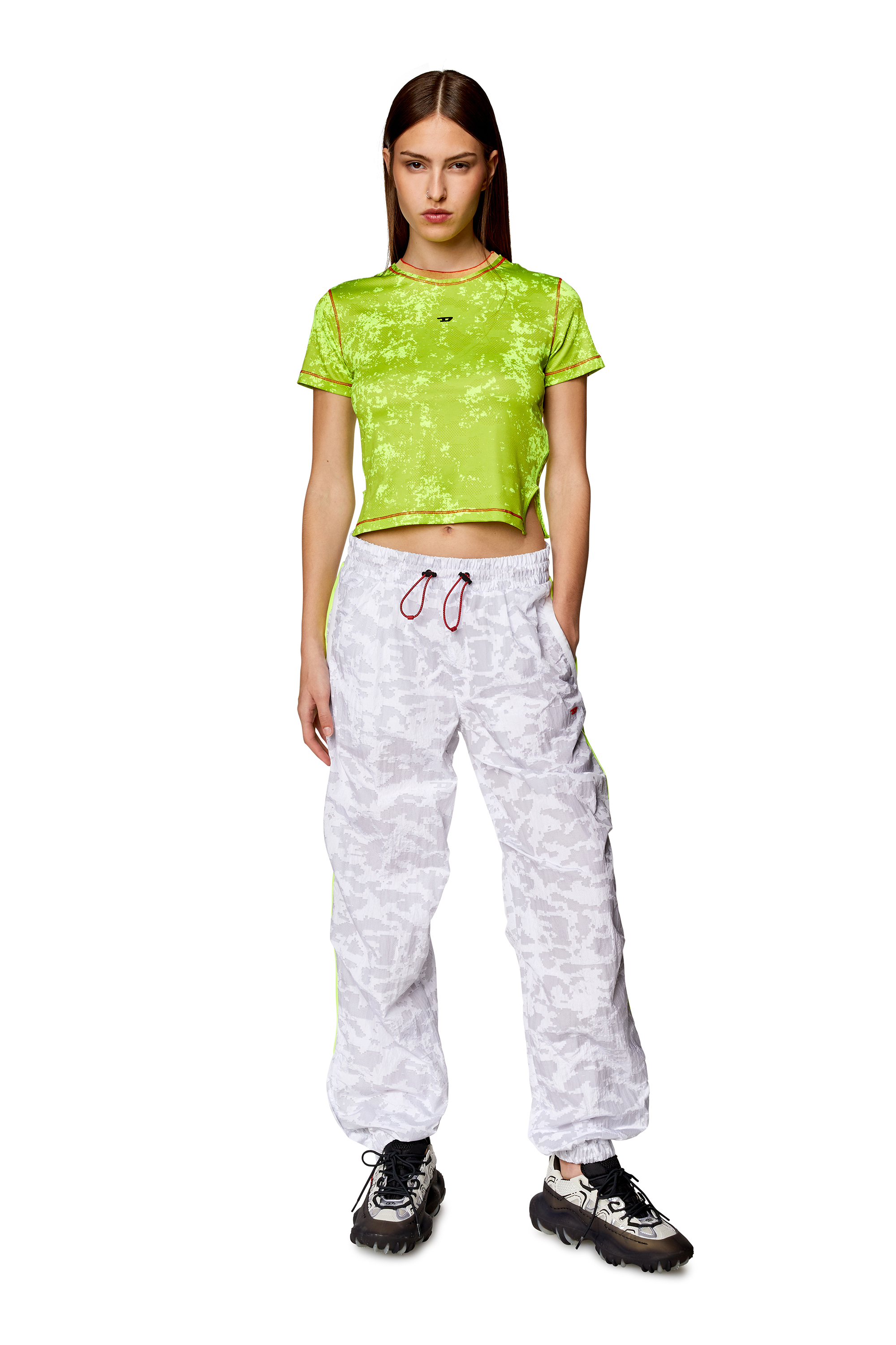 Diesel - AWTEE-NORAH-WT13, Woman's Cropped T-shirt with cloudy print in Green Fluo - 1