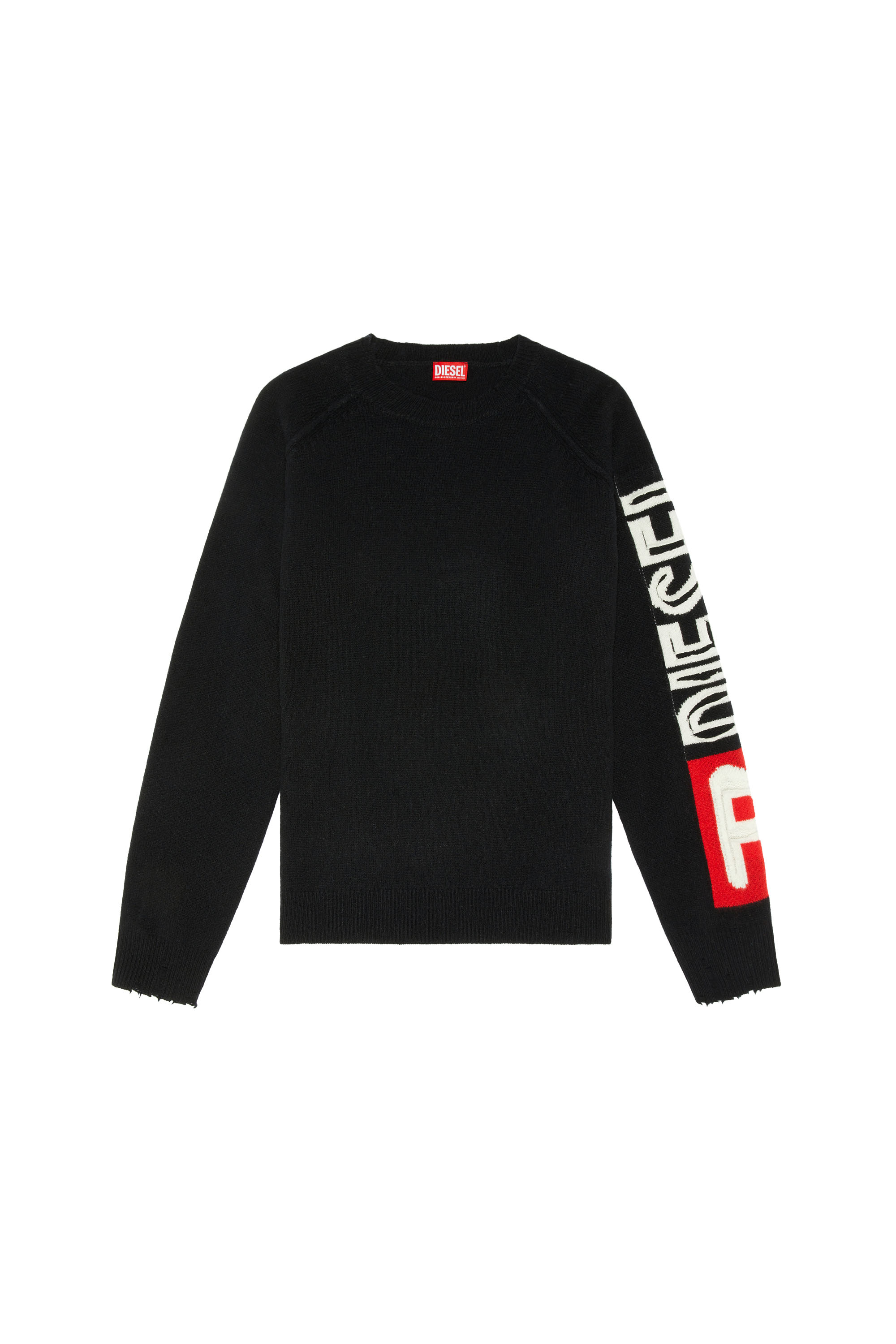 Diesel - K-SARIA, Man's Wool sweater with cut-up logo in Black - 2