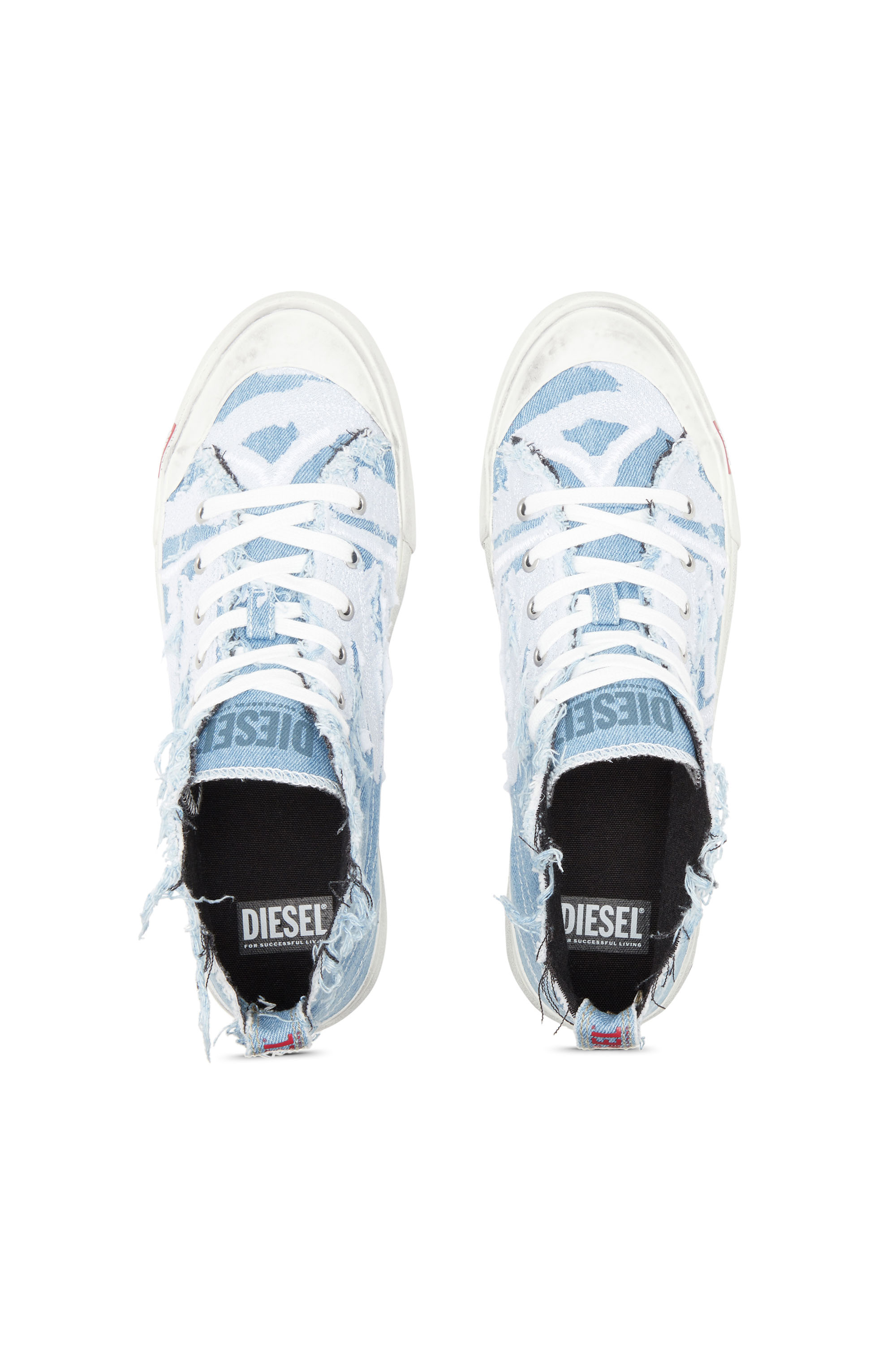 Diesel - S-ATHOS MID, Man's S-Athos Mid-Destroyed gauze and denim high-top sneakers in Azure - 5