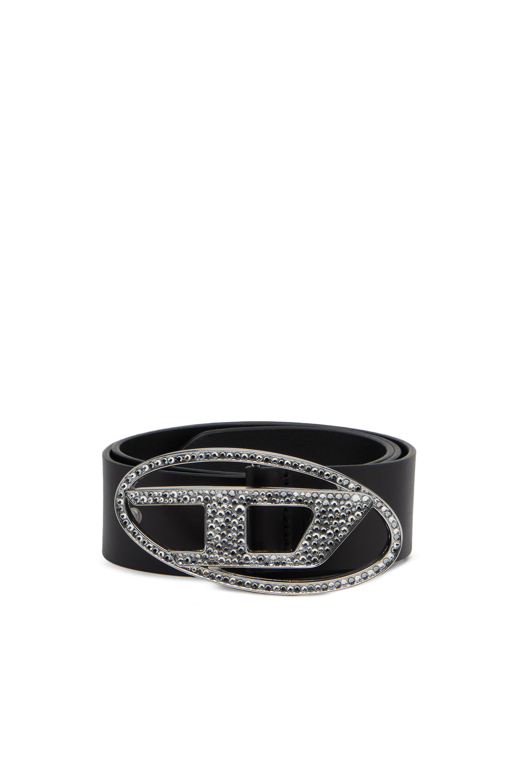 Women's Rhinestone-embellished leather belt | Black | Diesel