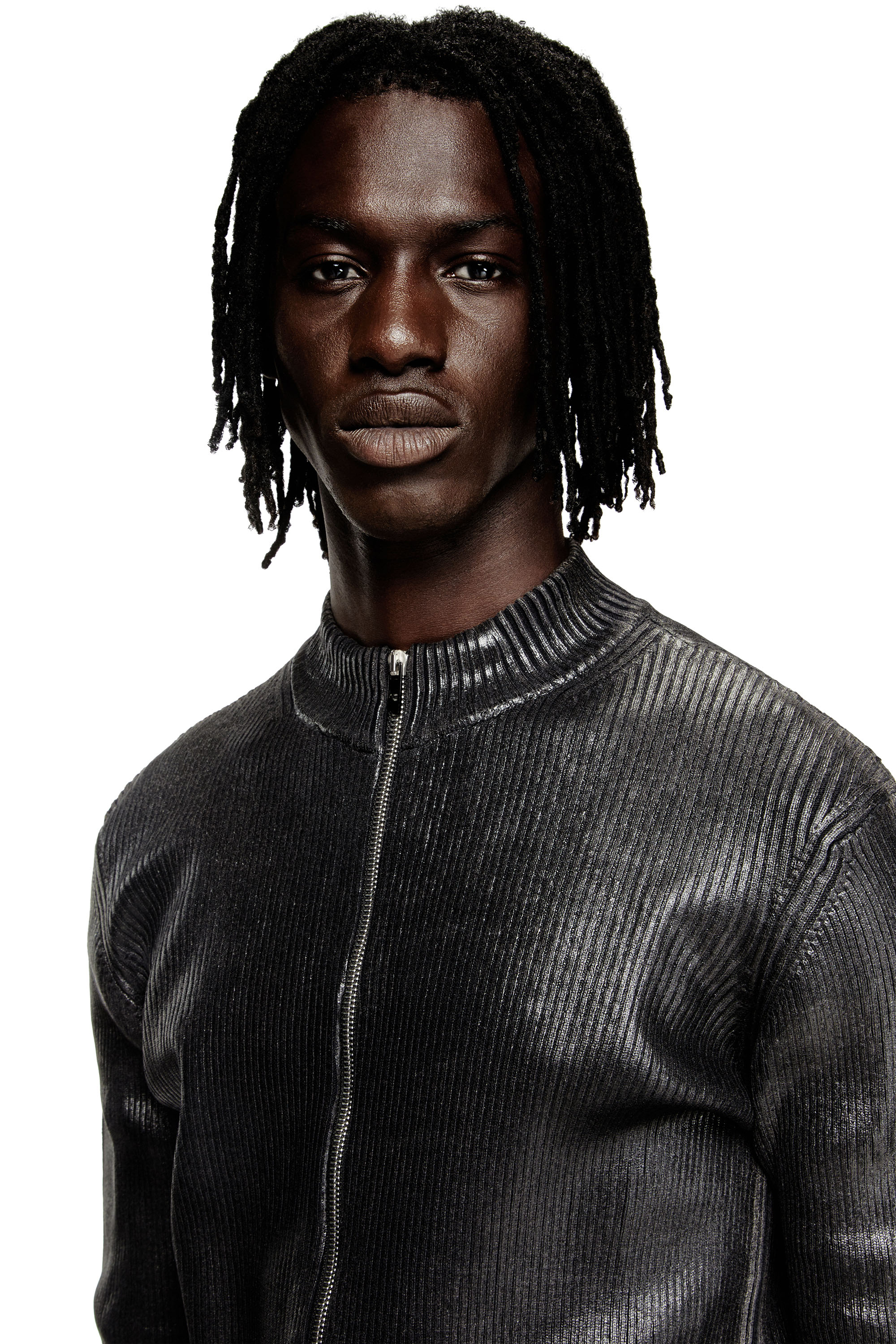 Diesel - K-DARGY-D, Cardigan zippé en fil de denim à effet brillant Homme in Noir - 4