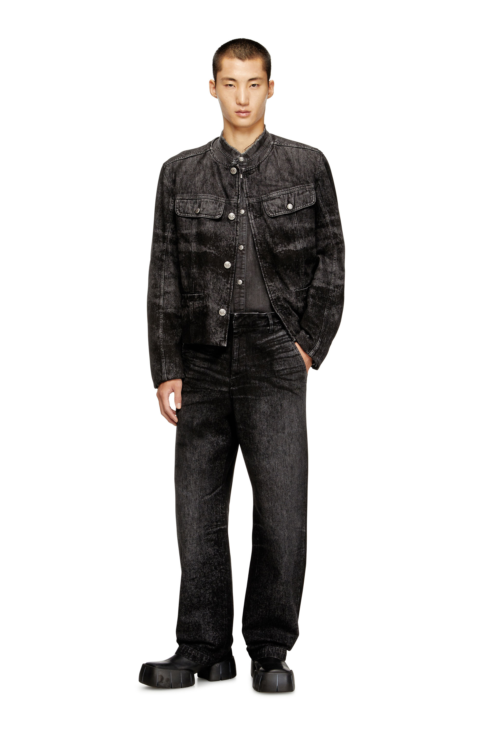 Diesel - D-ABERDEEN-FSH2, Male's Jacket in lasered cotton-hemp denim in Black/Dark Grey - 2