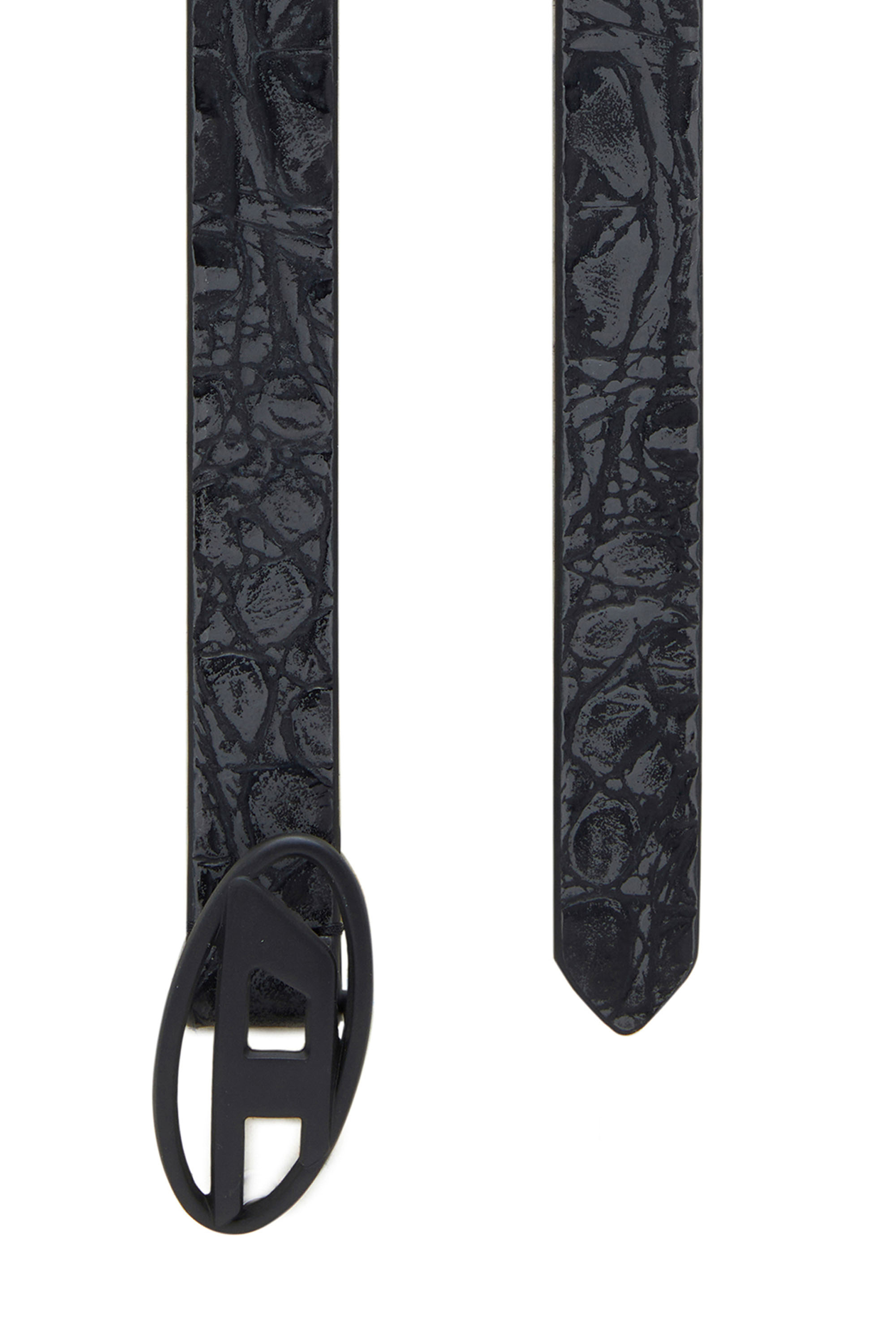 Diesel - B-1DR 20, Woman's Distressed belt in croc-effect leather in Black - 2