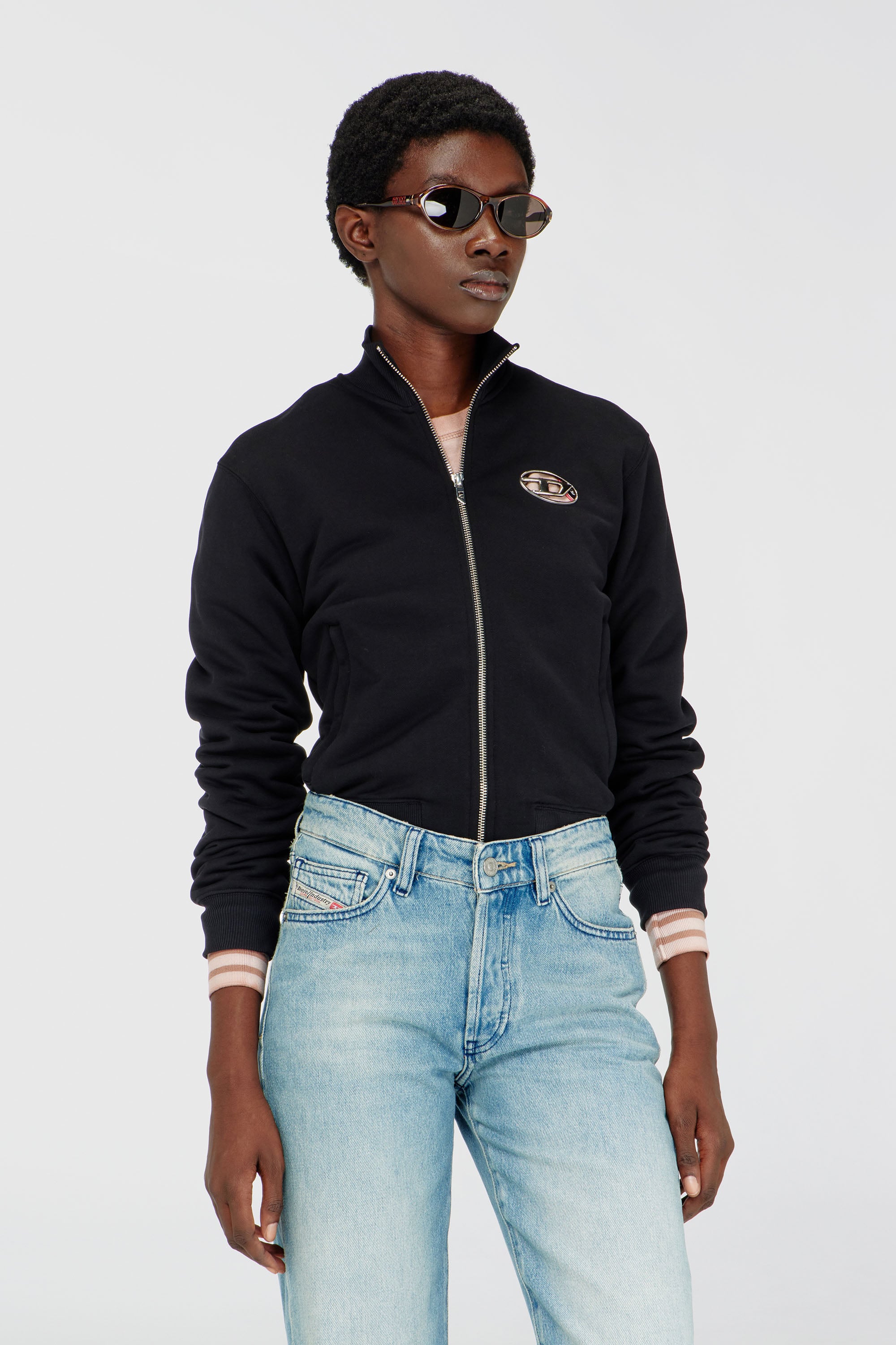 Diesel - F-FLACIN, Woman's Zip-up sweatshirt with cut-out logo in Black - 3
