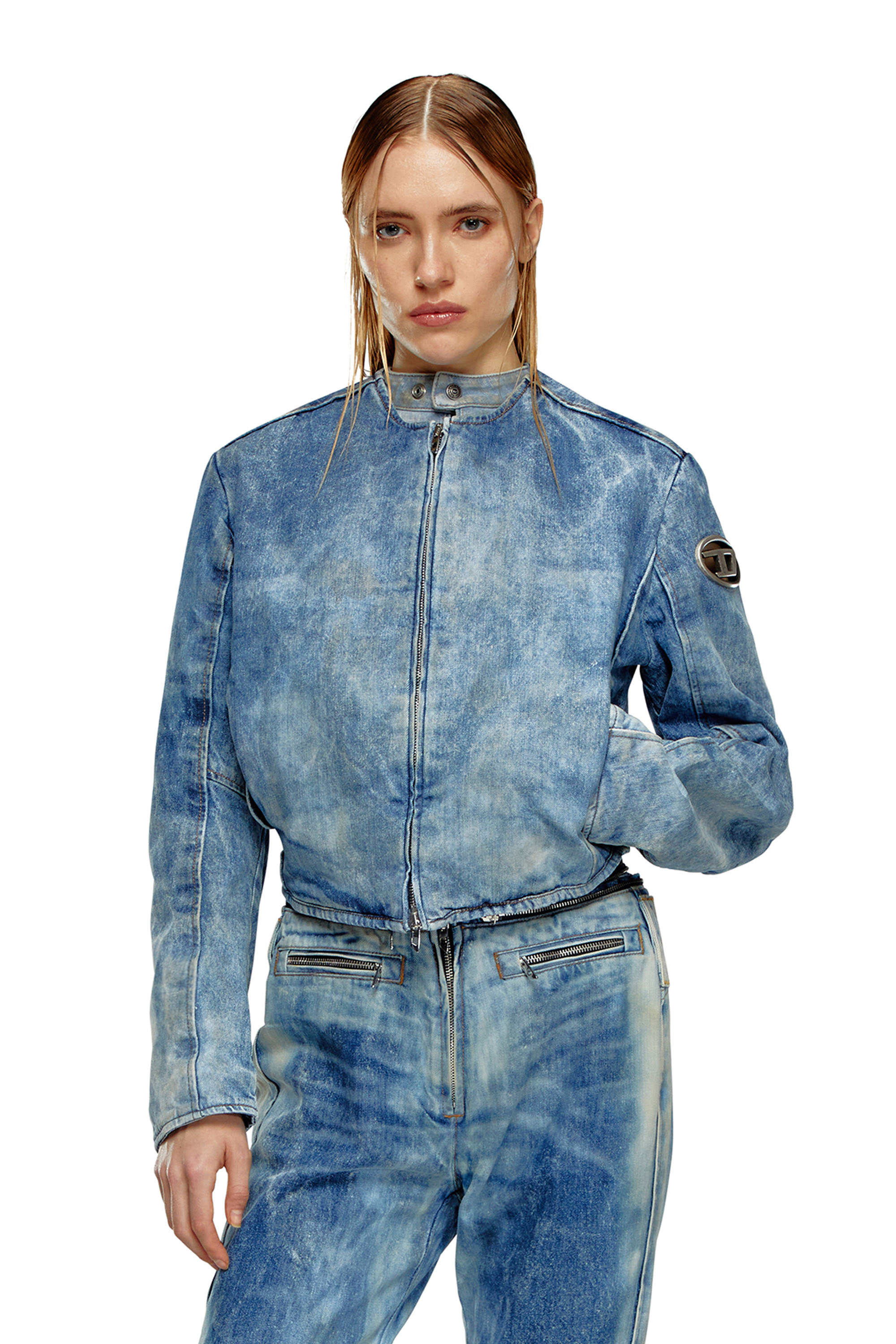 Women's Denim jacket with biker zip details | Blue | Diesel