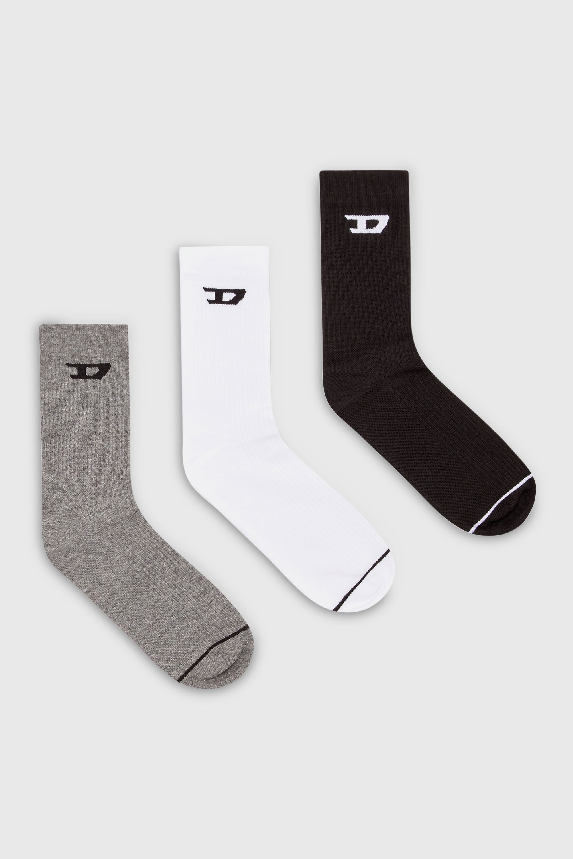 Diesel - SKM-D-TENNIS-CREW-17,5, Male's Three-pack ribbed socks with D logo in Grey/White - 1