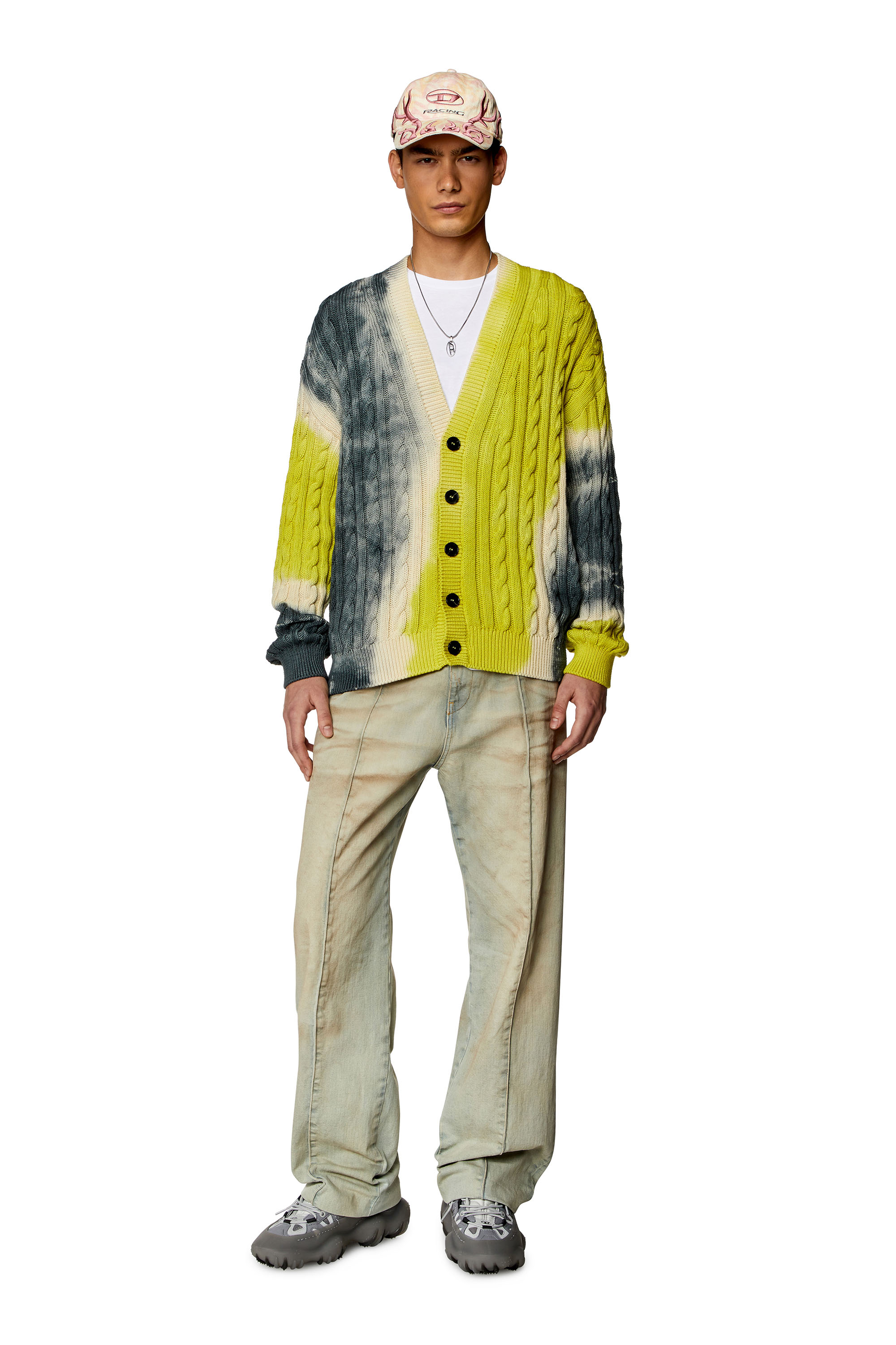 Men's Tie-dye cardigan in cable-knit cotton | Multicolor | Diesel
