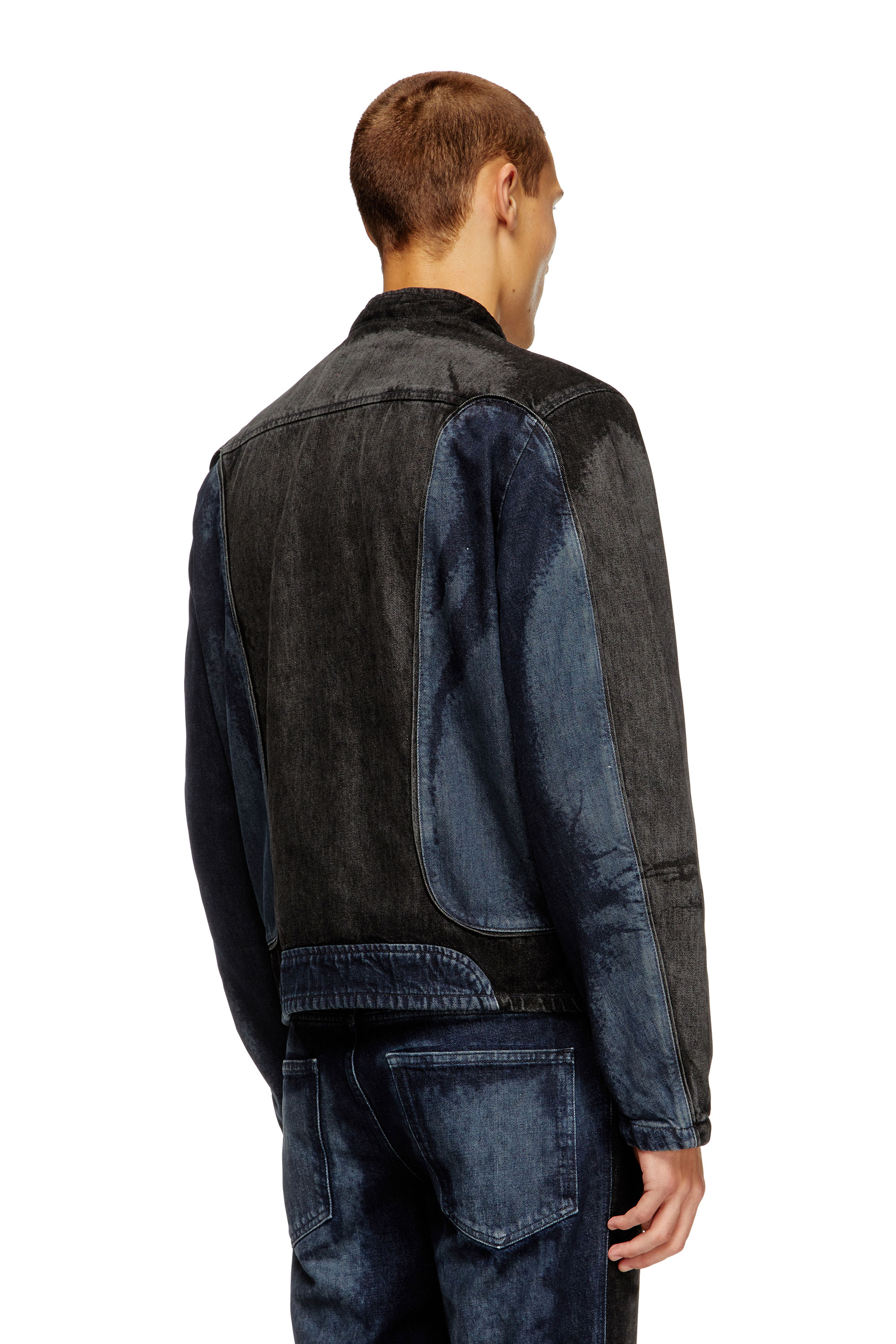 Diesel - D-BLENK-S, Male's Biker-style jacket in bicolour denim in Black/Blue - 3