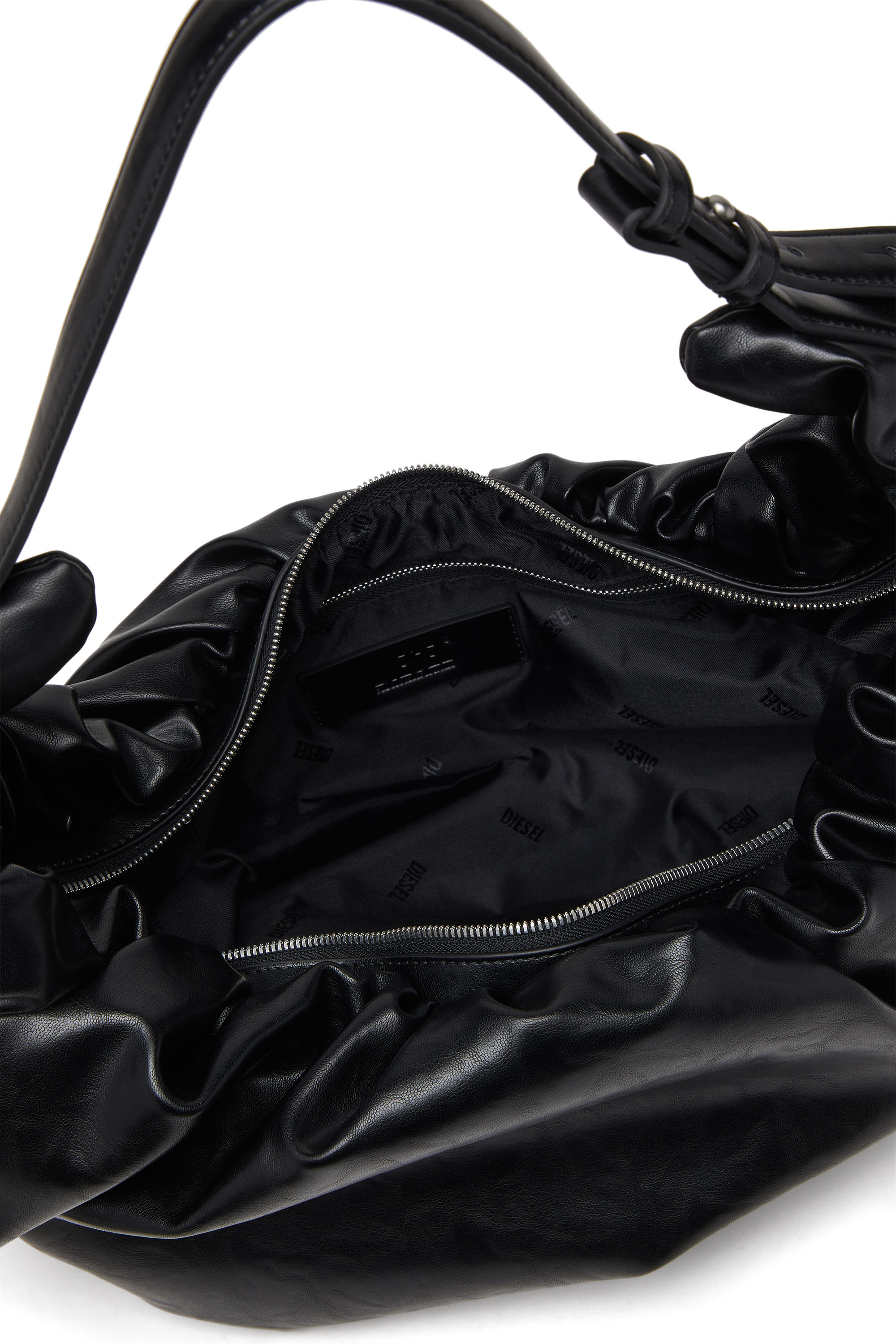 Diesel - GRAB-D HOBO L, Female's Grab-D L-Large scrunched hobo bag in shiny PU in Black - 3