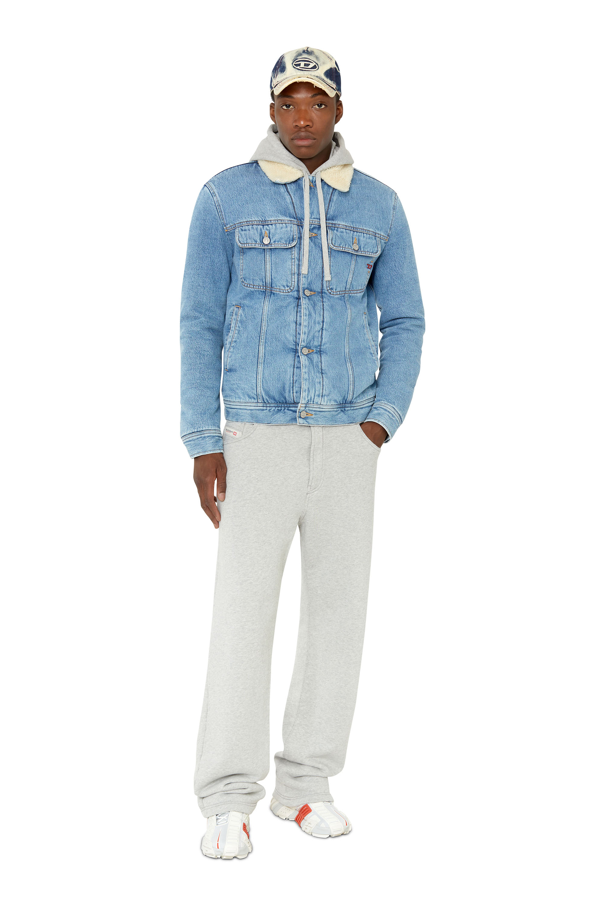 Diesel - D-BARCY-T, Man's Regular-fit teddy-lined trucker jacket in Medium blue - 1