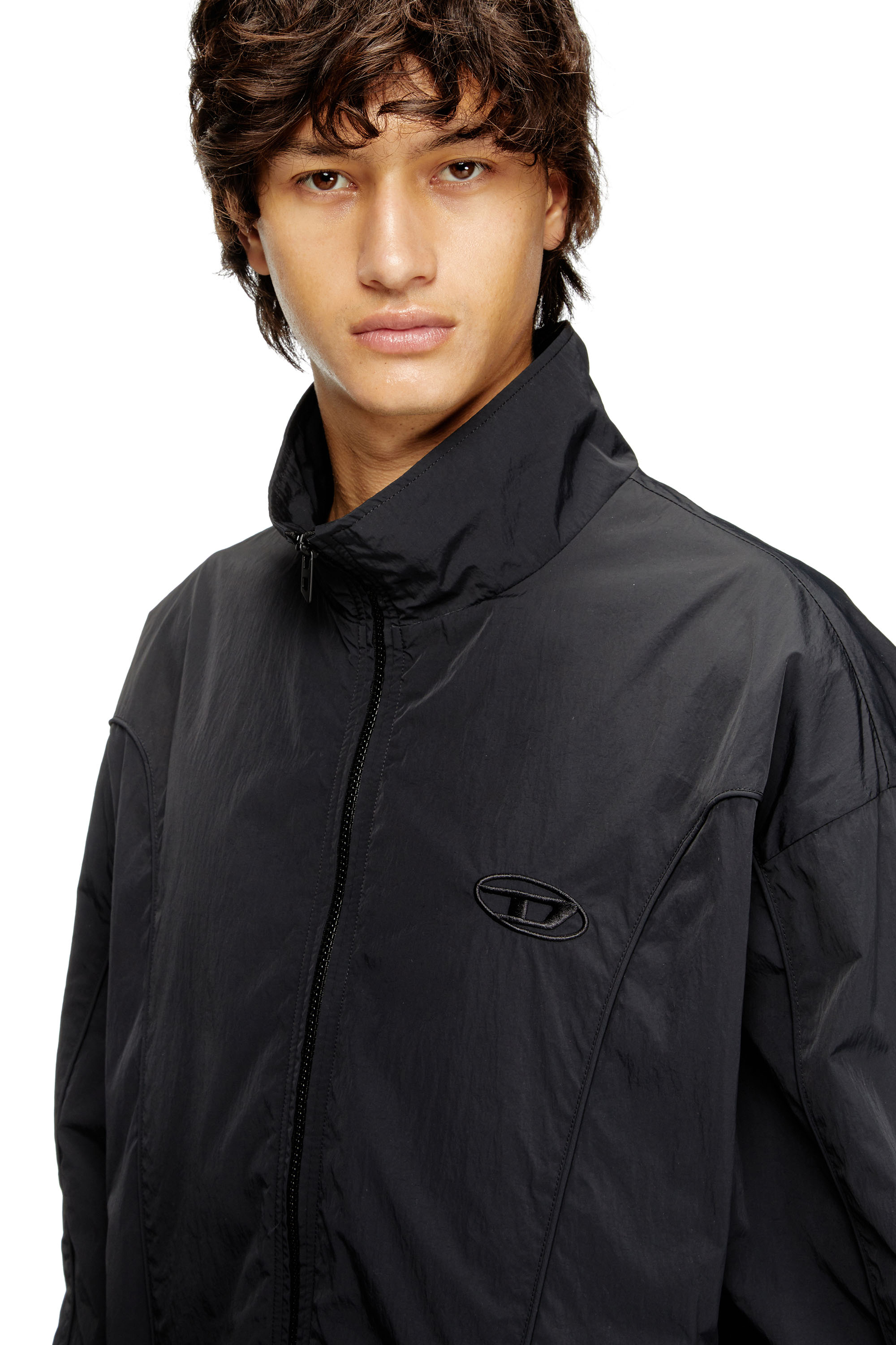 Diesel - J-FIVE-WRD-AKAD, Man's Crinkled-nylon jacket with piping in Black - 4