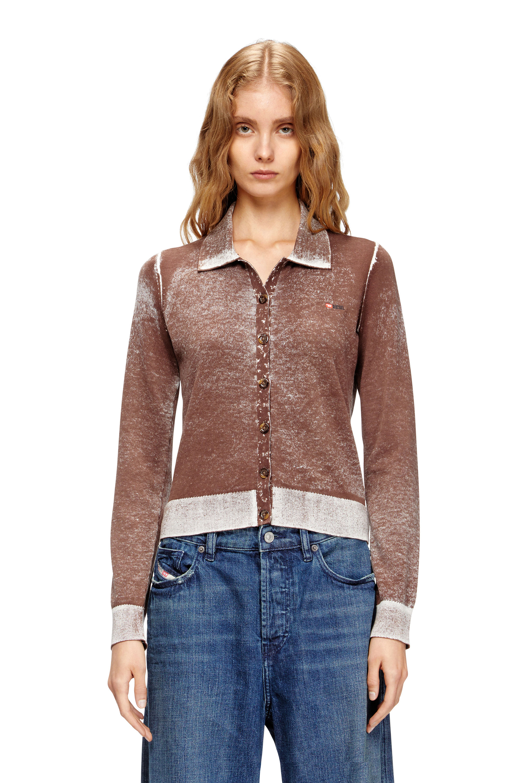 Diesel - M-LOREN, Cardigan avec impression inversée délavée Femme in Marron - 3