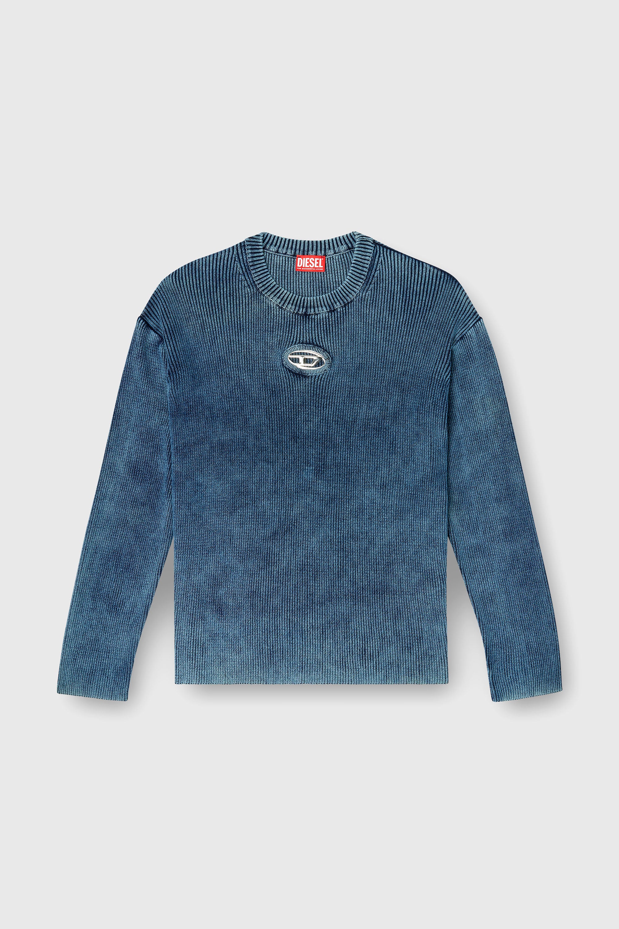 Diesel - K-DARREN-D, Male's Cut-out ribbed jumper with Oval D plaque in Blue - 2