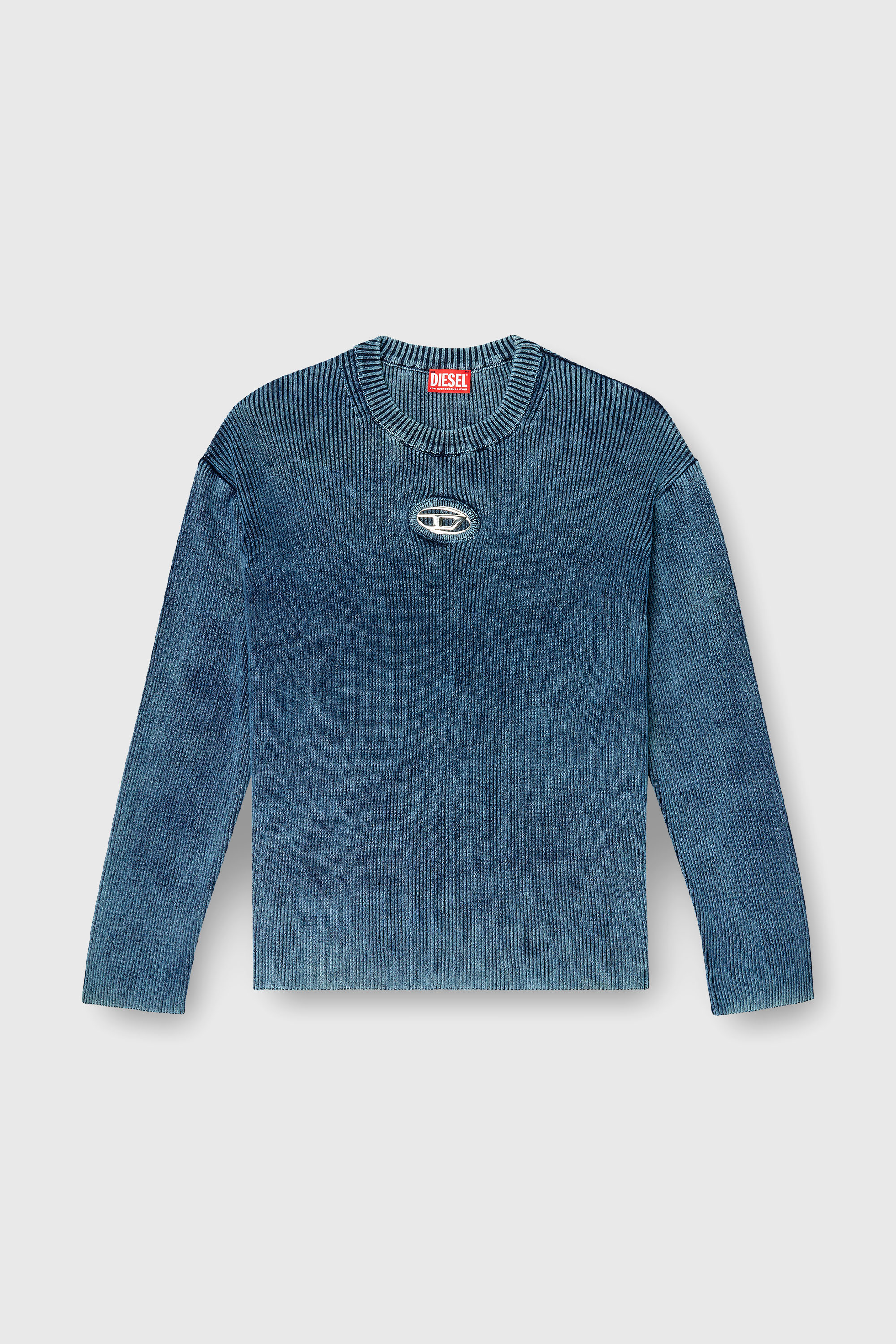 Diesel - K-DARREN-D, Man's Cut-out ribbed jumper with Oval D plaque in Blue - 2