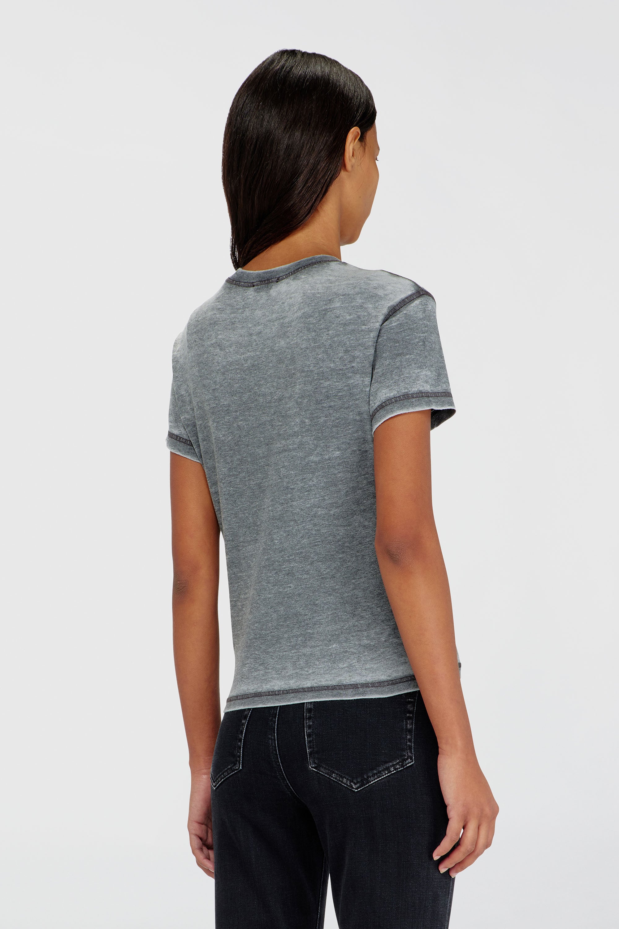 Diesel - T-ILA-AA1, Camiseta de jersey con strass y burnout effect Mujer in Gris - 4