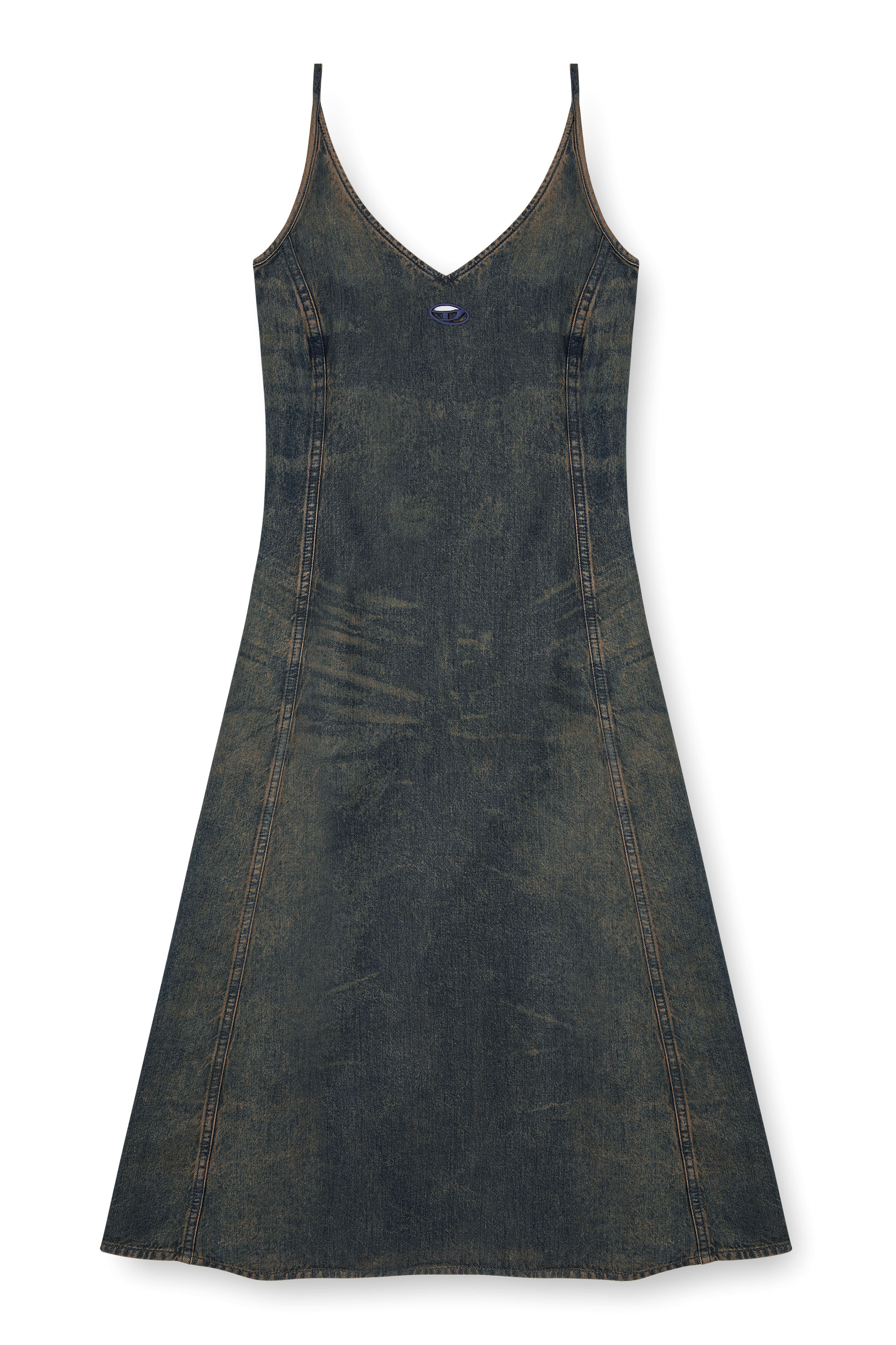 Diesel - DE-BELD-S, Woman's Midi dress in fluid dirt-effect denim in Dark Blue - 3