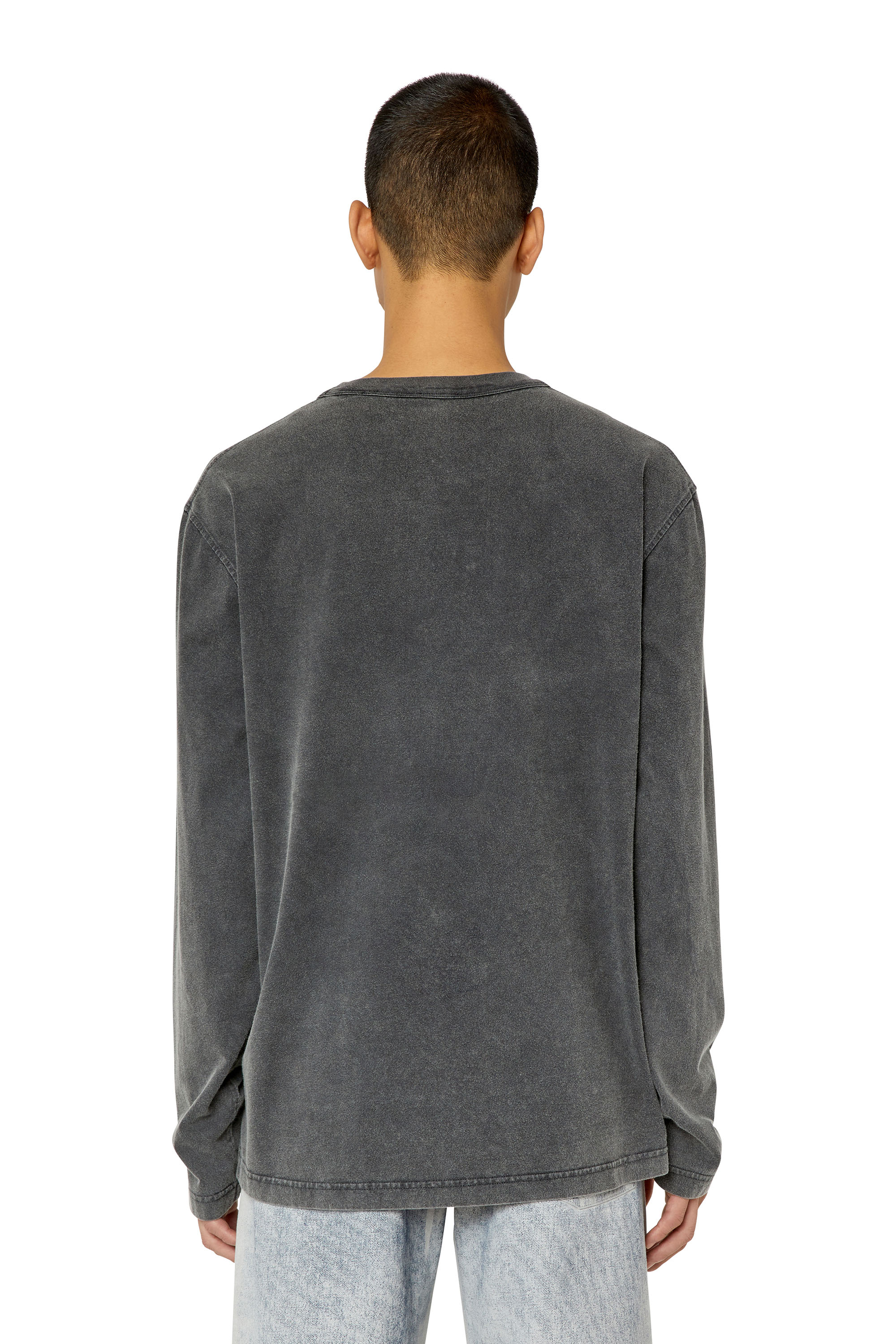 Diesel - T-CRANE-LS-SLITS, Man's T-shirt with triple logo embroidery in Black - 5