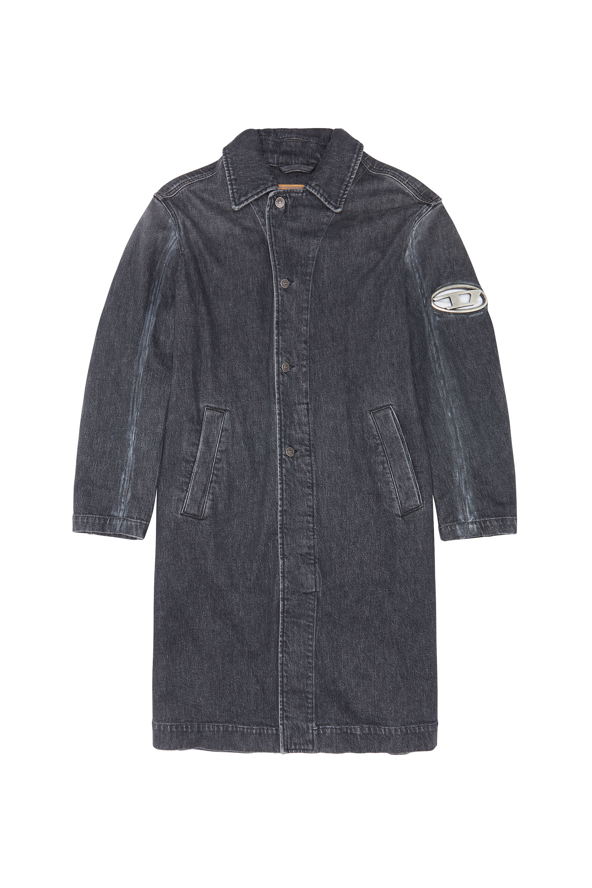 Long jacket with cut-out metal D logo