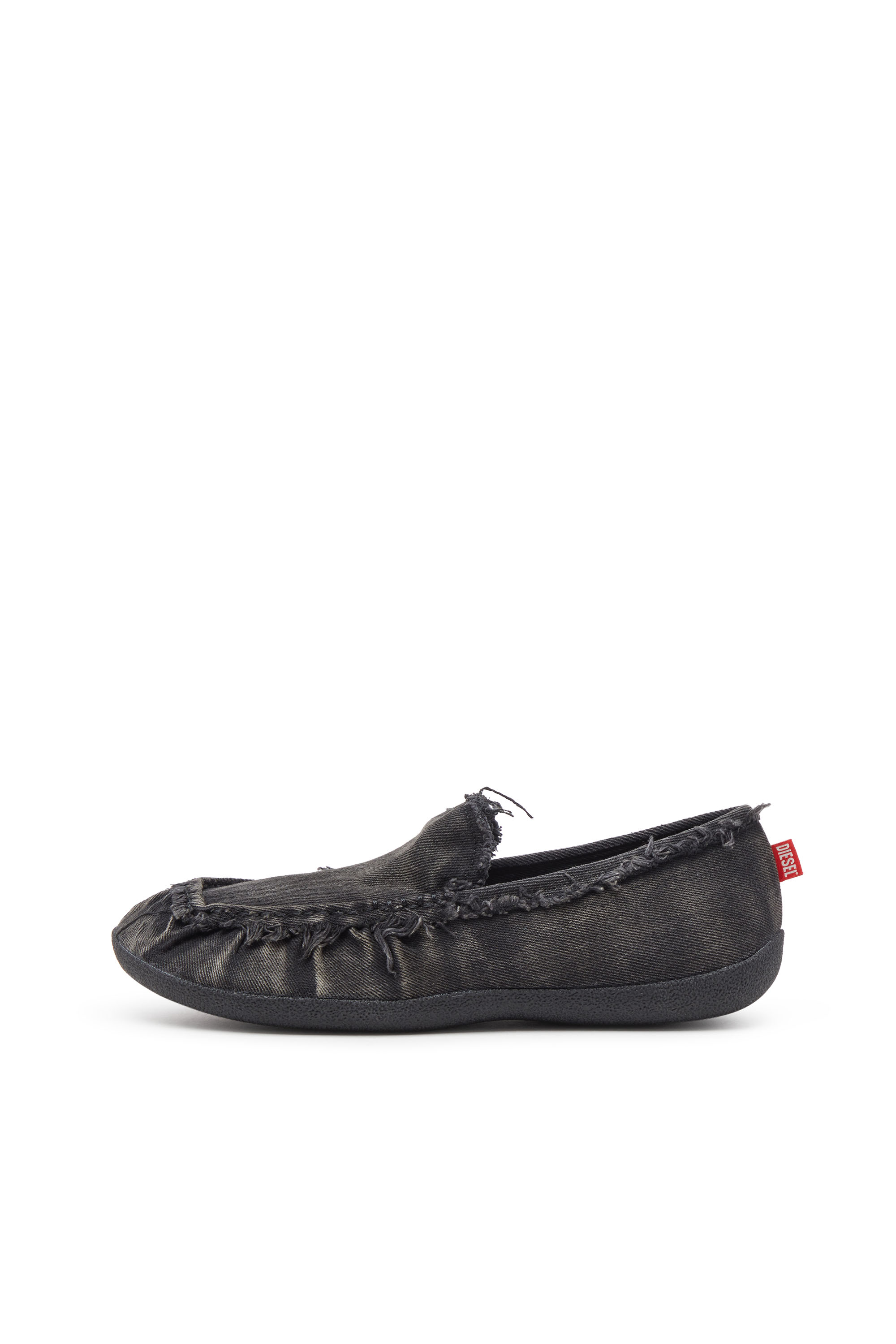 Diesel - D-SHOCK MOC, D-Shock-Mocassins en denim effet vieilli Homme in Noir - 3