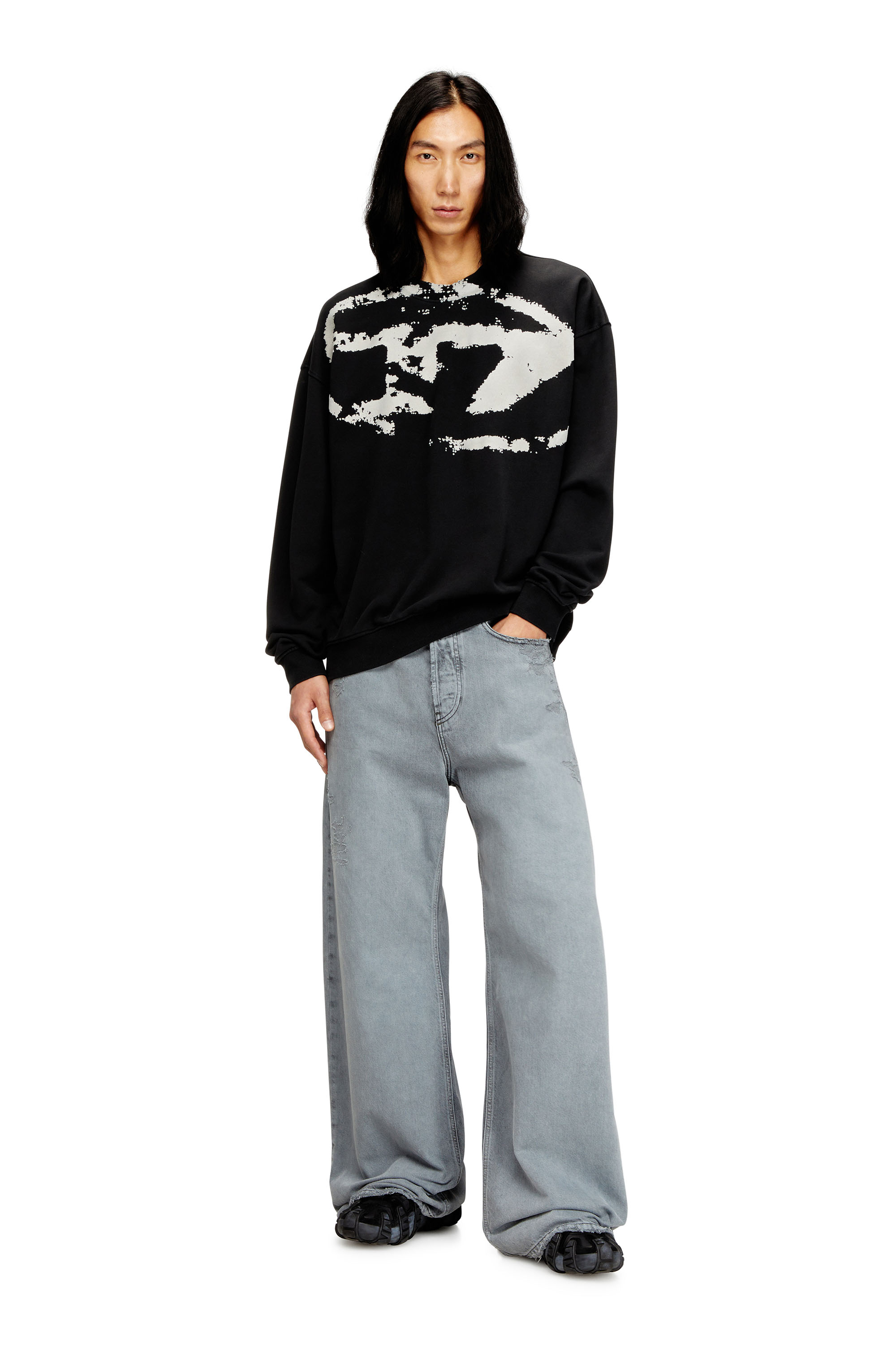 Diesel - S-BOXT-N5, Sudadera con logotipo desgastado en relieve Hombre in Negro - 2