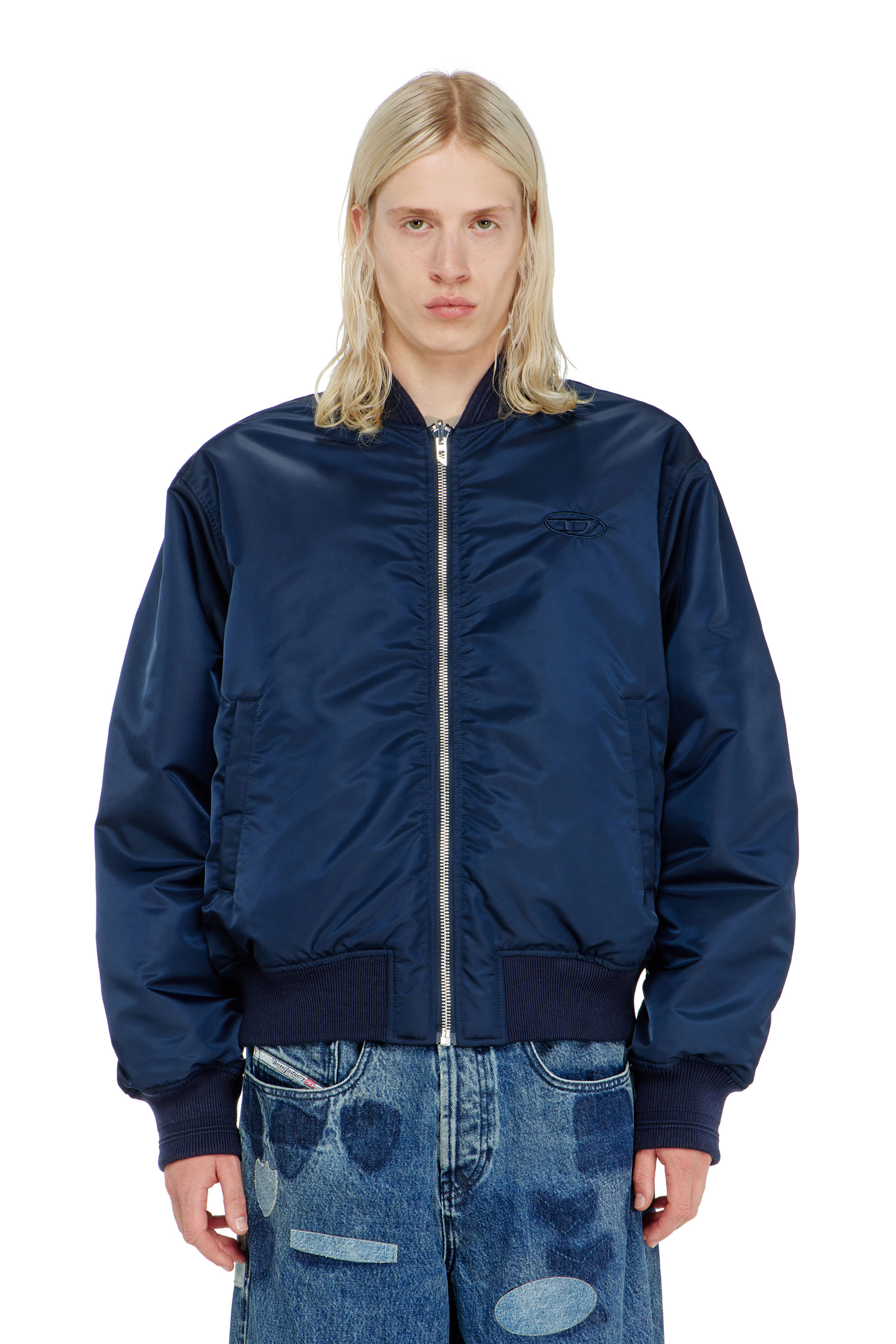 Diesel - W-TYPE-D1, Man's Padded bomber jacket with Oval D embroidery in Navy Blue - 5