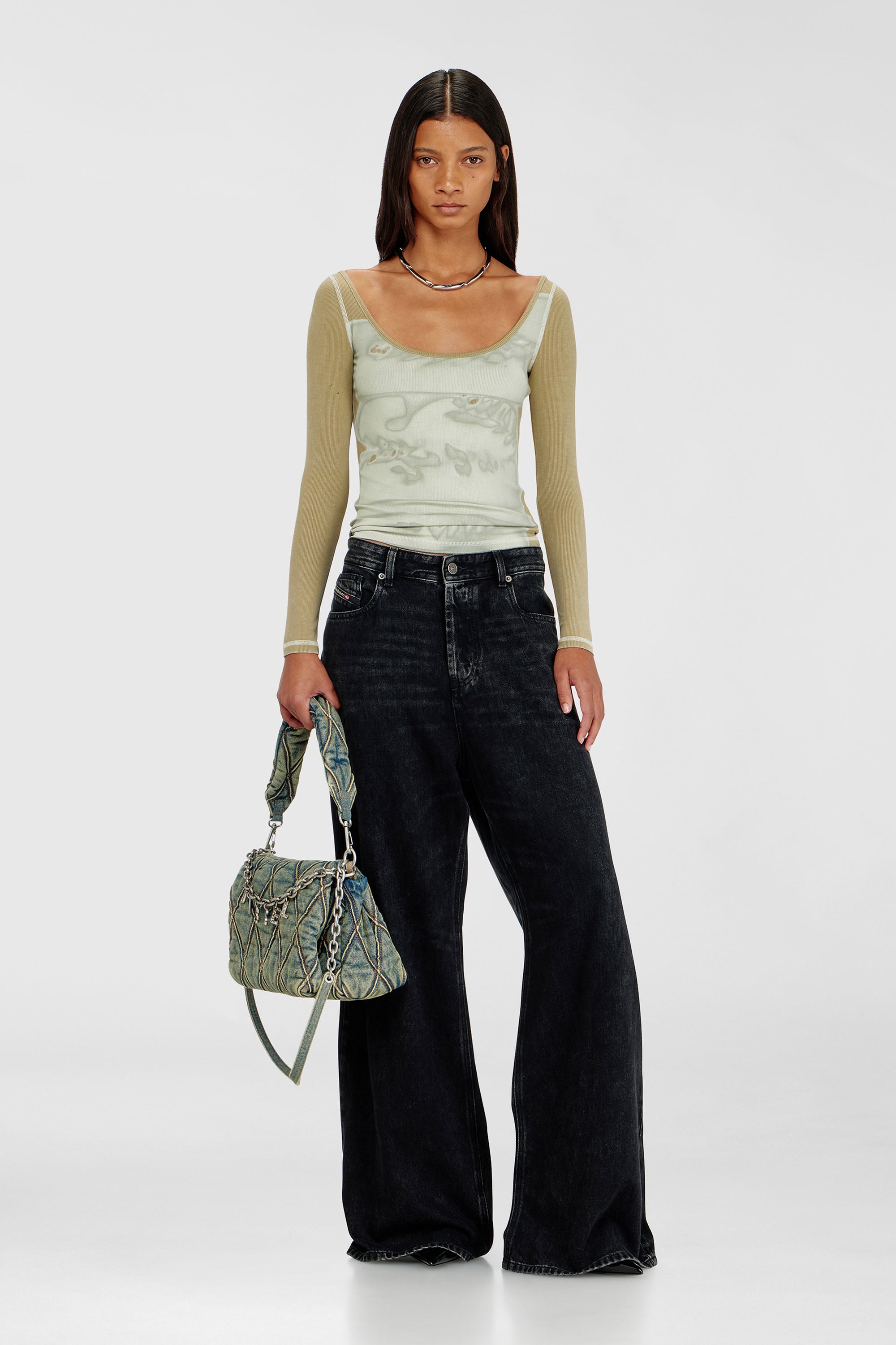 Diesel - T-FANT, Female's Slim fit top with digital print in Grey/Beige - 2