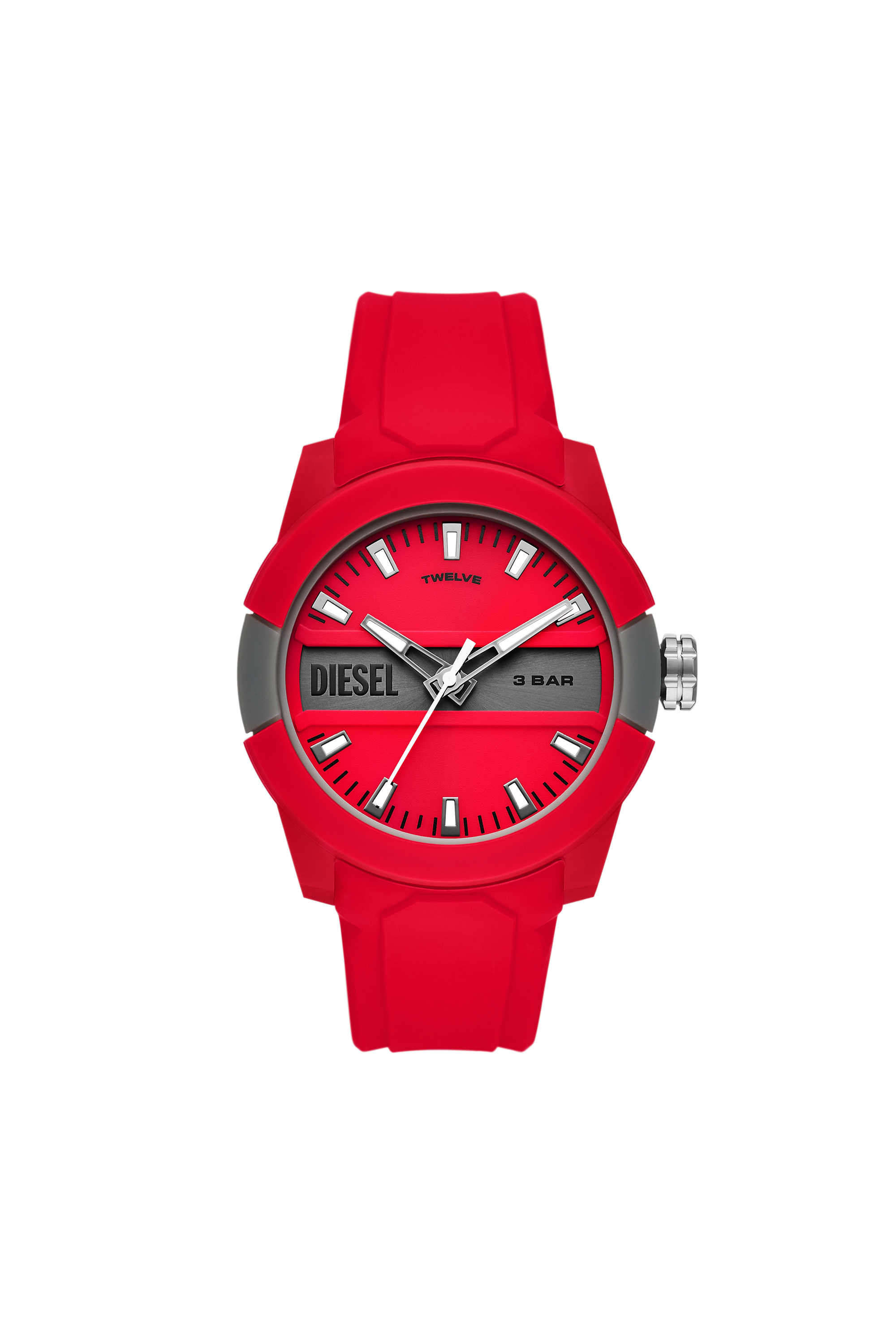 DZ1980: Double up three-hand red silicone watch | Diesel