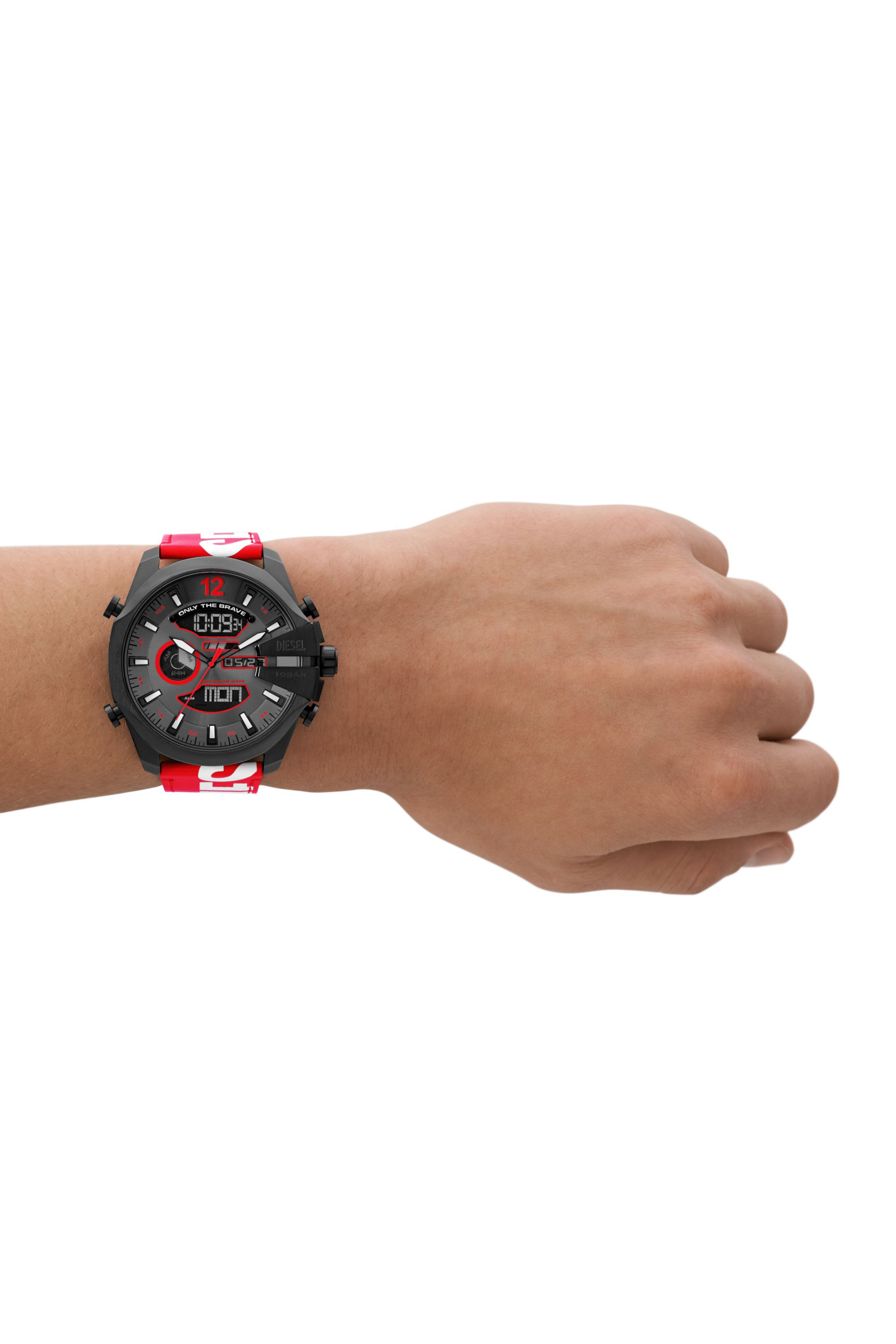 Men's Mega Chief ana-digi red and white leather watch | Red | Diesel