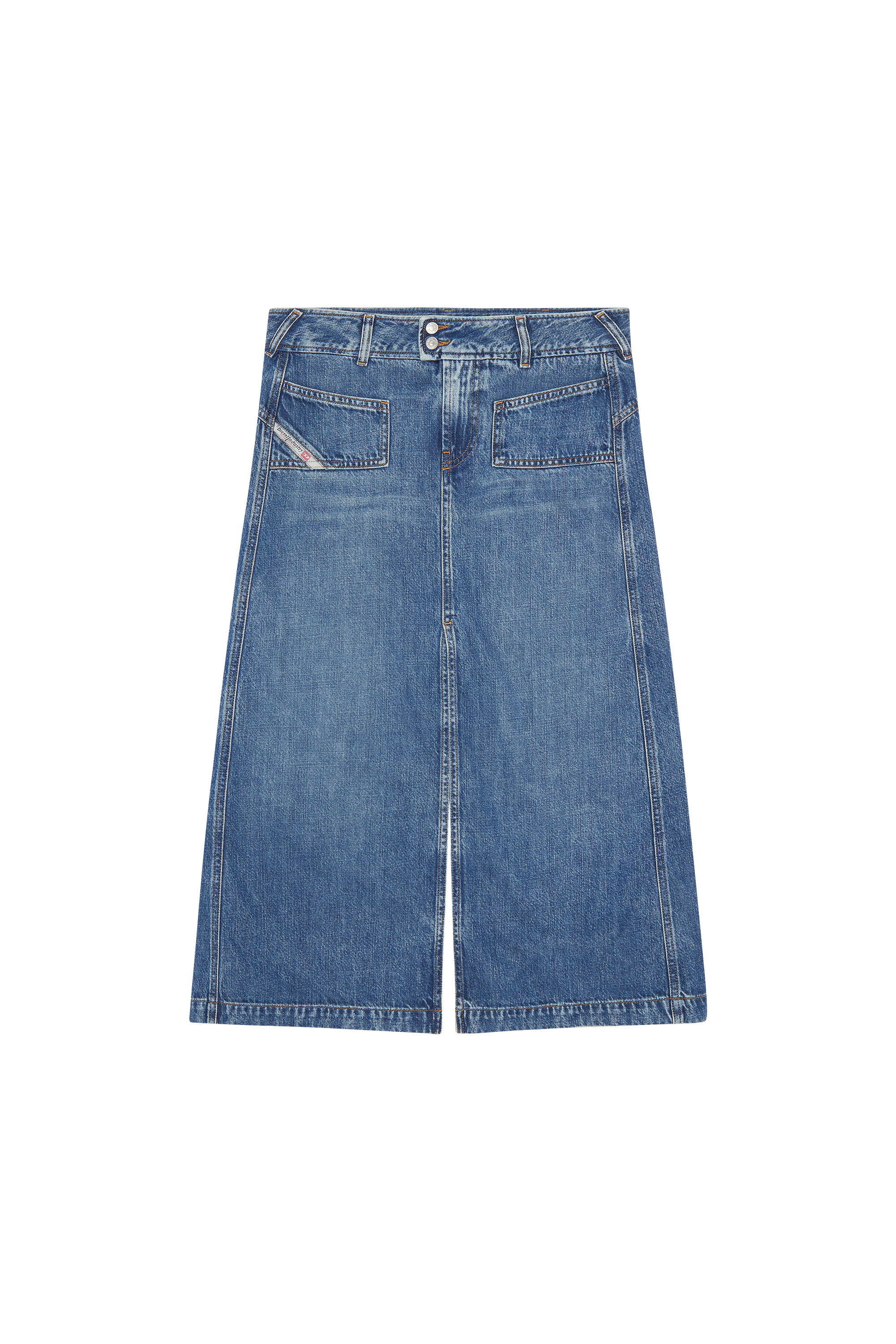 Diesel - DE-YINKA, Woman's Denim midi skirt with slit in Medium blue - 2
