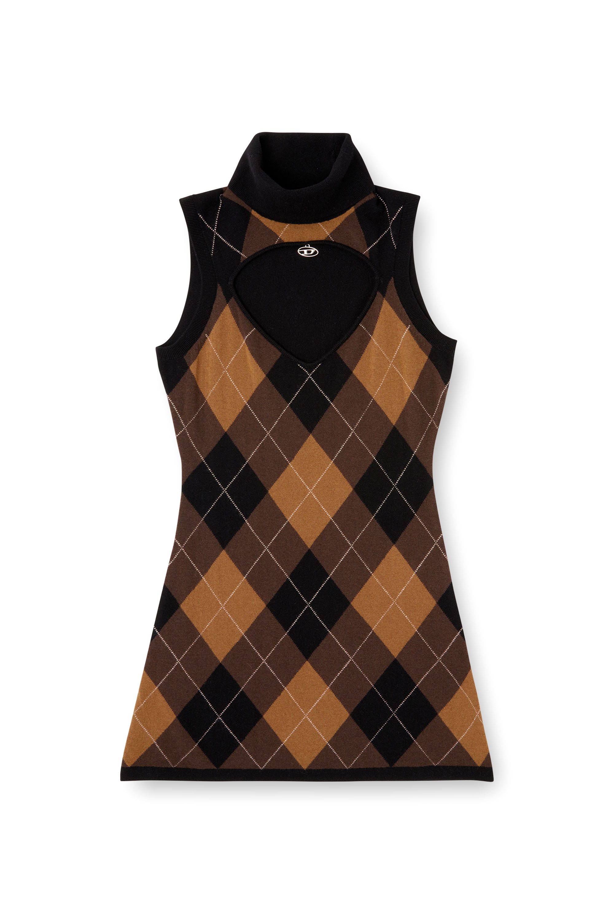 Diesel - M-ROMKO-DRESS, Female's Wool dress with argyle pattern in Black/Brown - 3