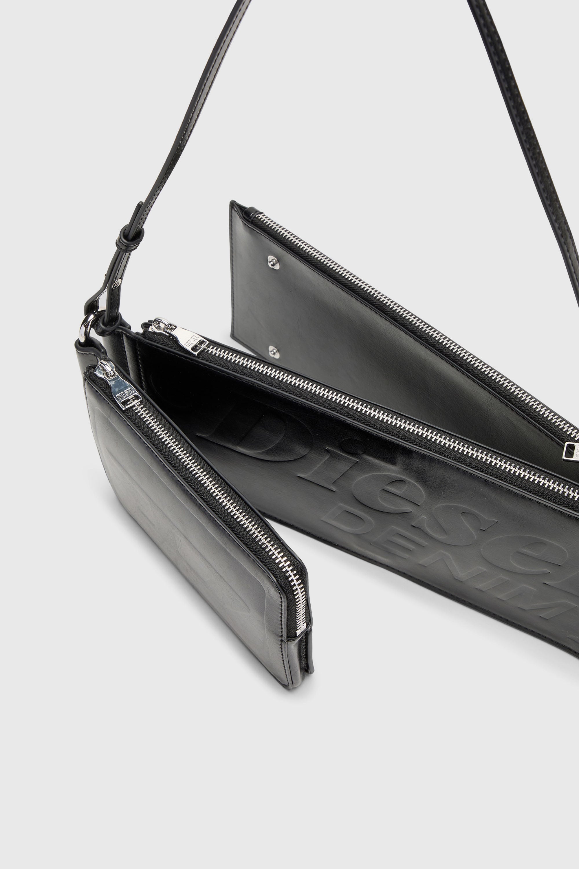 Diesel - FLAG-D SHOULDER BAG X, Flag-D-Bandolera modular con logo en relieve y lavado oscuro Unisex in Negro - 6