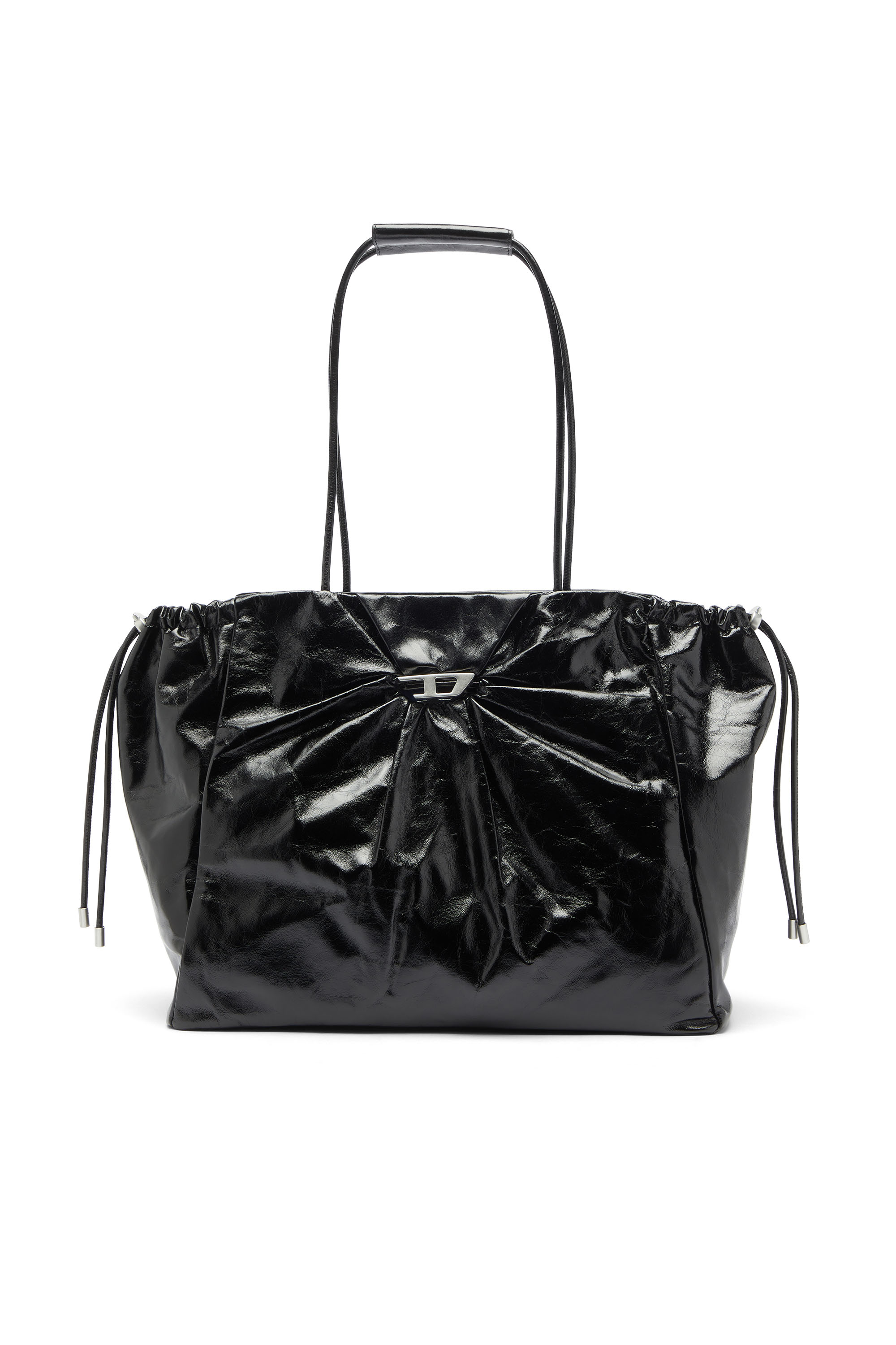 Diesel - SCRUNCH-D TOTE E/W, Scrunch-D - Bolso tote de piel brillante arrugada Mujer in Negro - 1