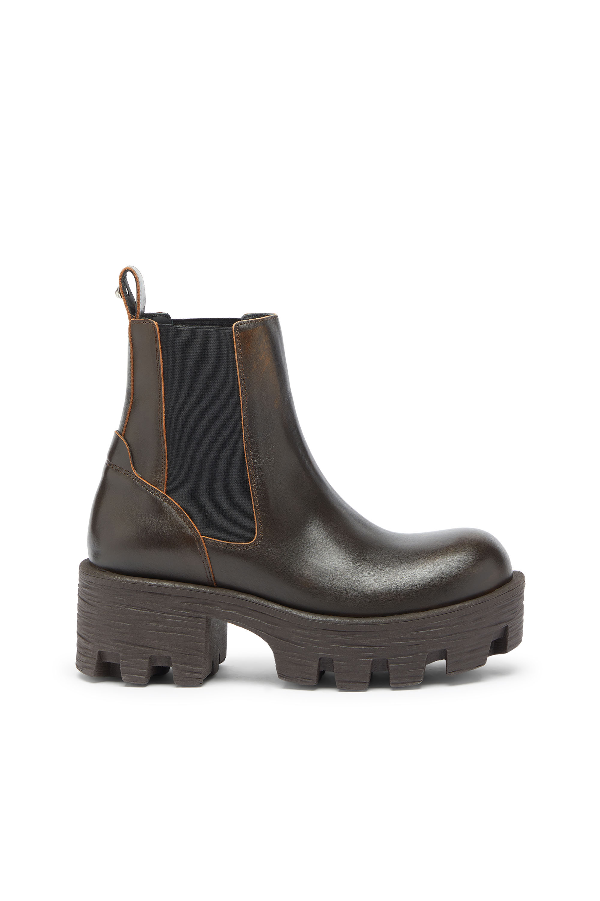 Diesel - D-HAMMER CHUNKY W, D-Hammer - Bottines Chelsea en cuir avec semelle crant&eacute;e Femme in Marron - 1