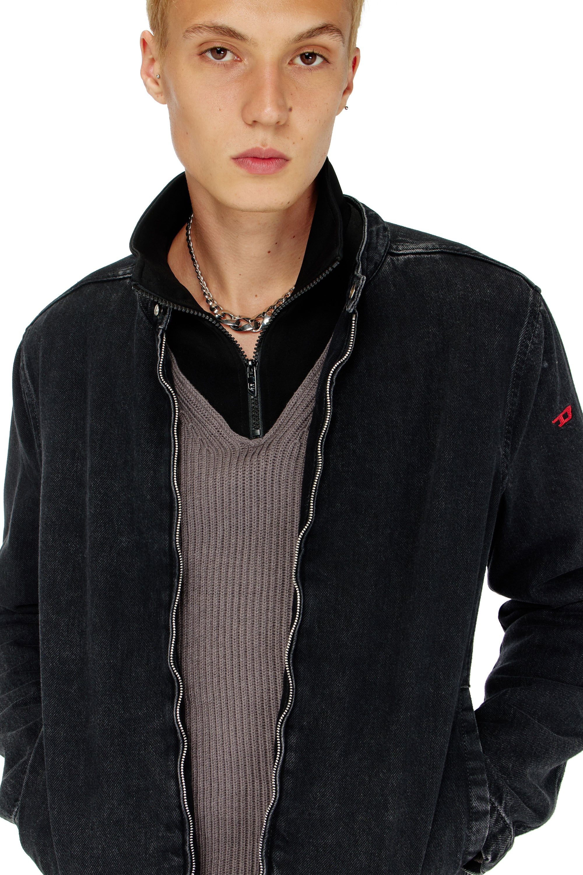 Diesel - D-GLORY, Chaqueta biker de denim con lavado oscuro Hombre in Negro - 4