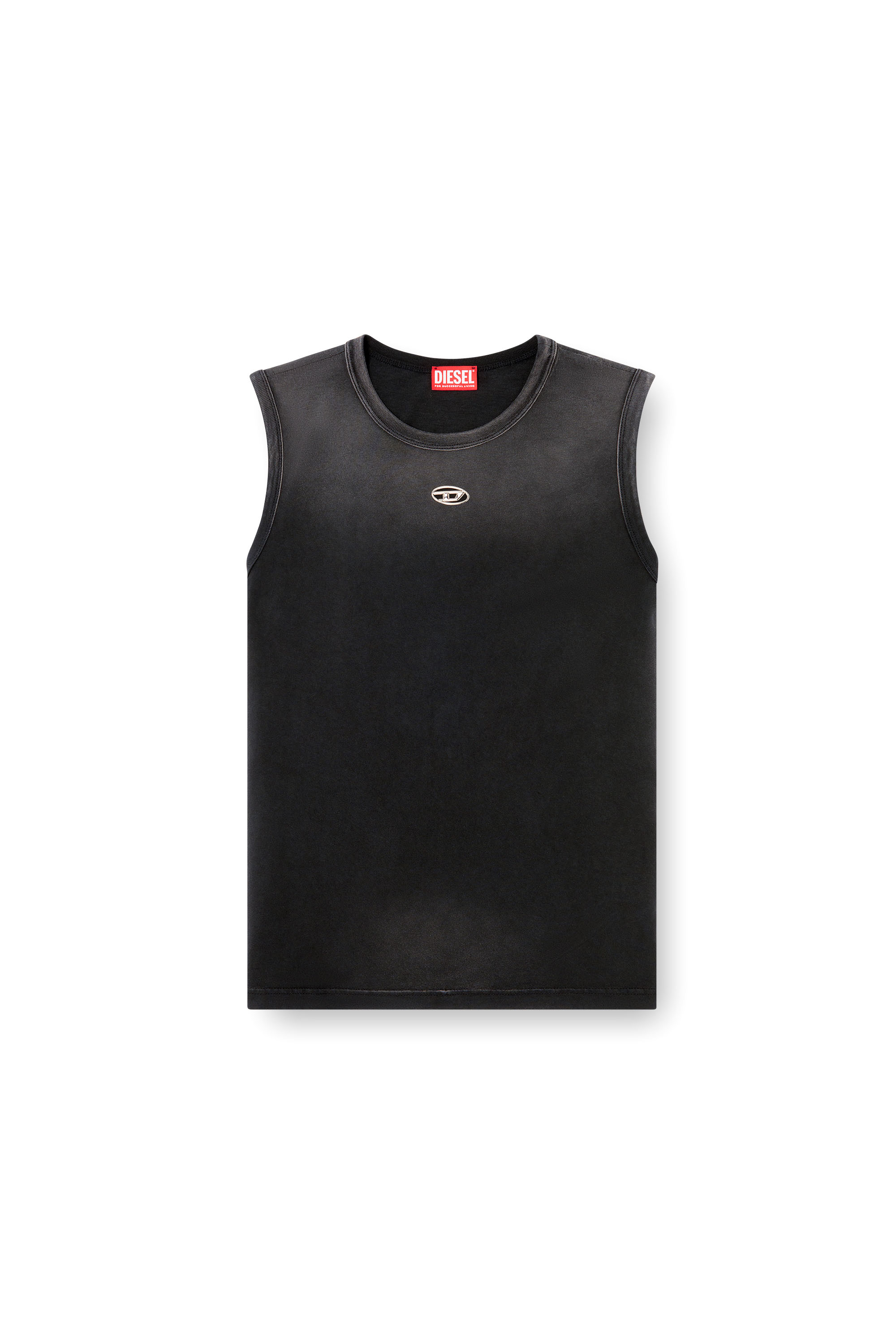 Diesel - T-BRICO-NEW, Male's Faded tank top with cut-out Oval D in Black - 2