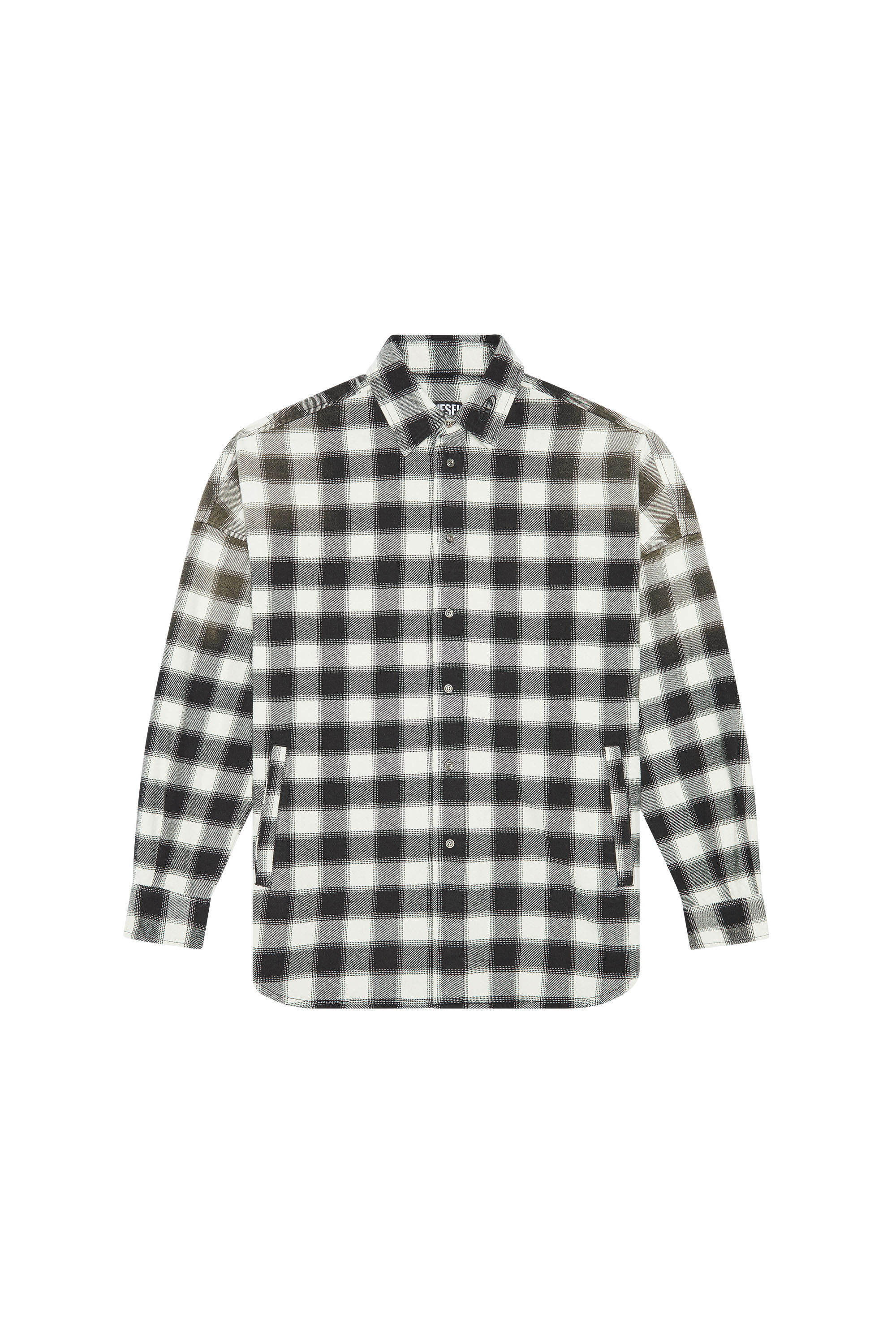 Diesel - S-LIMO-PKT, Man's Checked shirt with collar embroidery in Black/White - 2