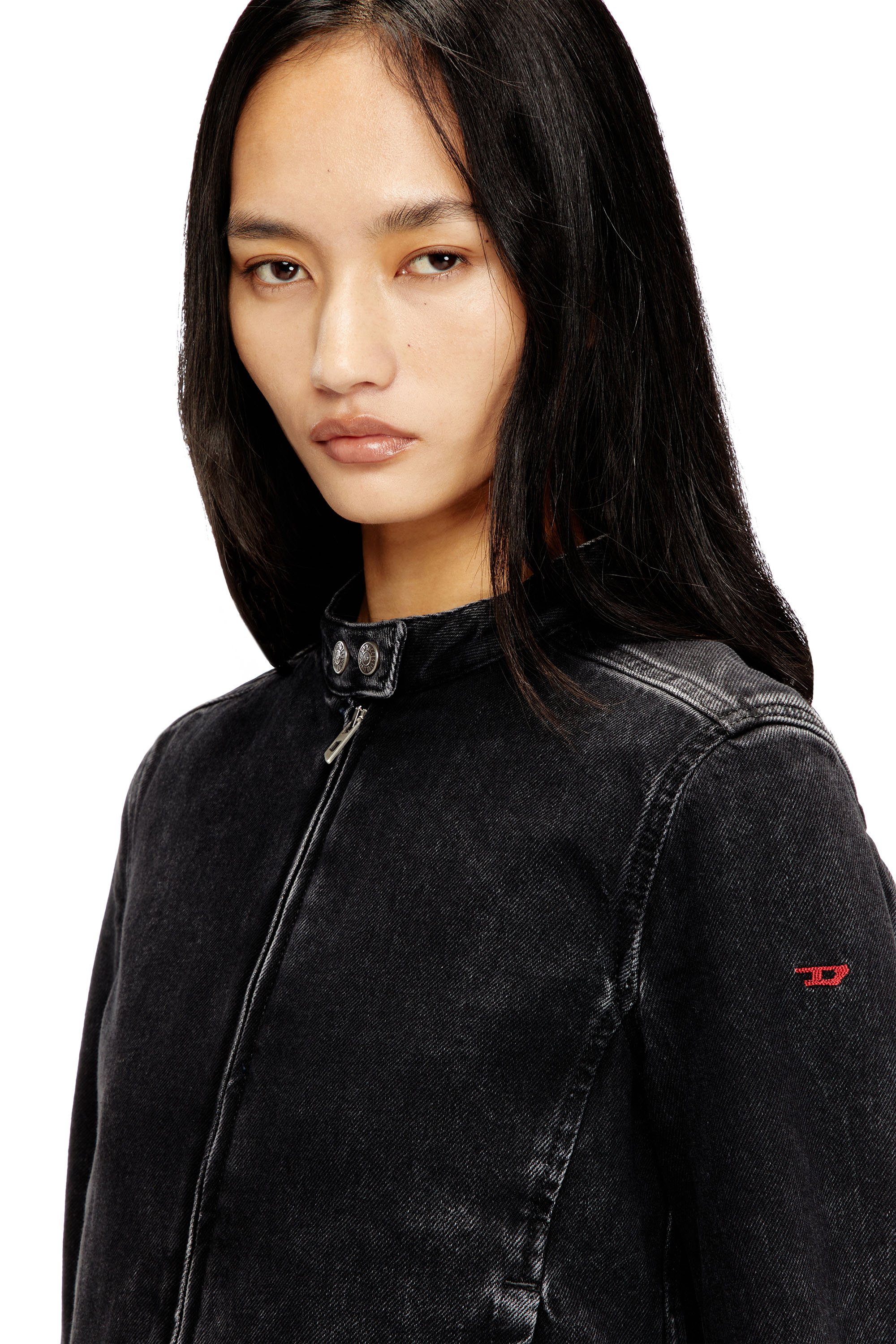 Diesel - DE-MORNIN, Female's Moto jacket in denim in clean-wash denim in Black - 4