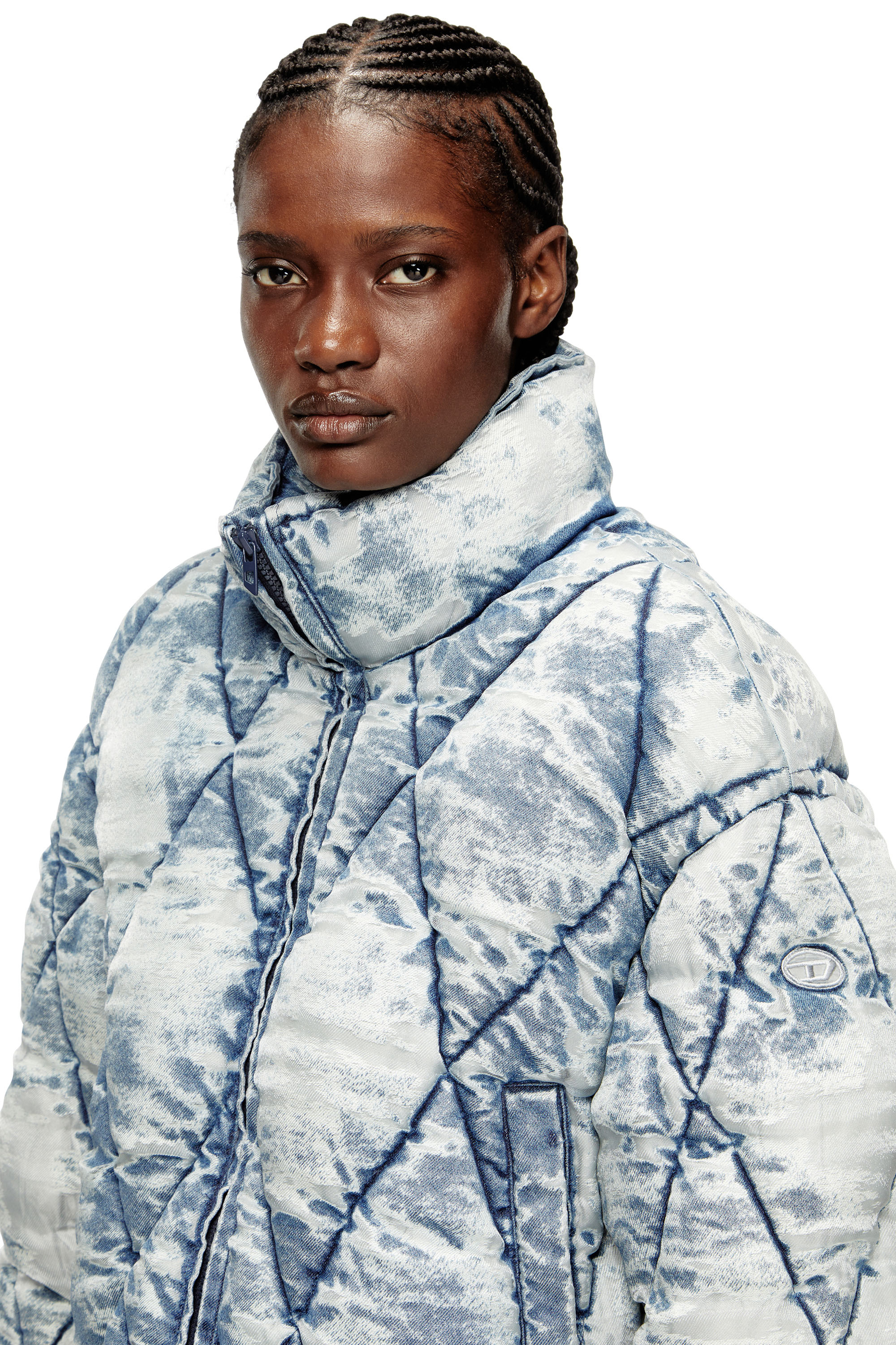 Diesel - W-HISTEL, Doudoune en toile dévorée matelassée en losanges Femme in Bleu - 4