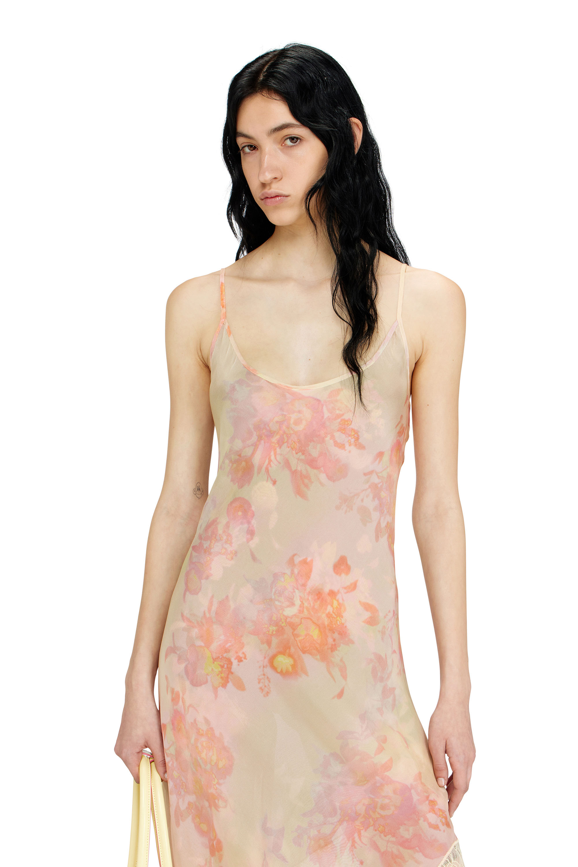 Diesel - D-ANCEL, Female's Midi slip dress with floral print and lace trim in null - 4