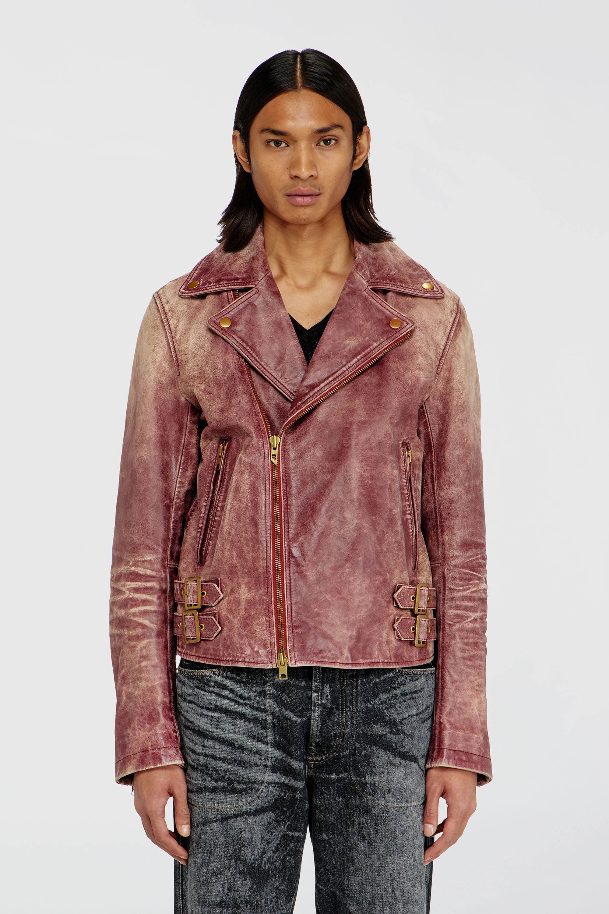 Diesel - L-EON-CJCM, Veste biker en cuir trait&eacute; Homme in Marron - 3