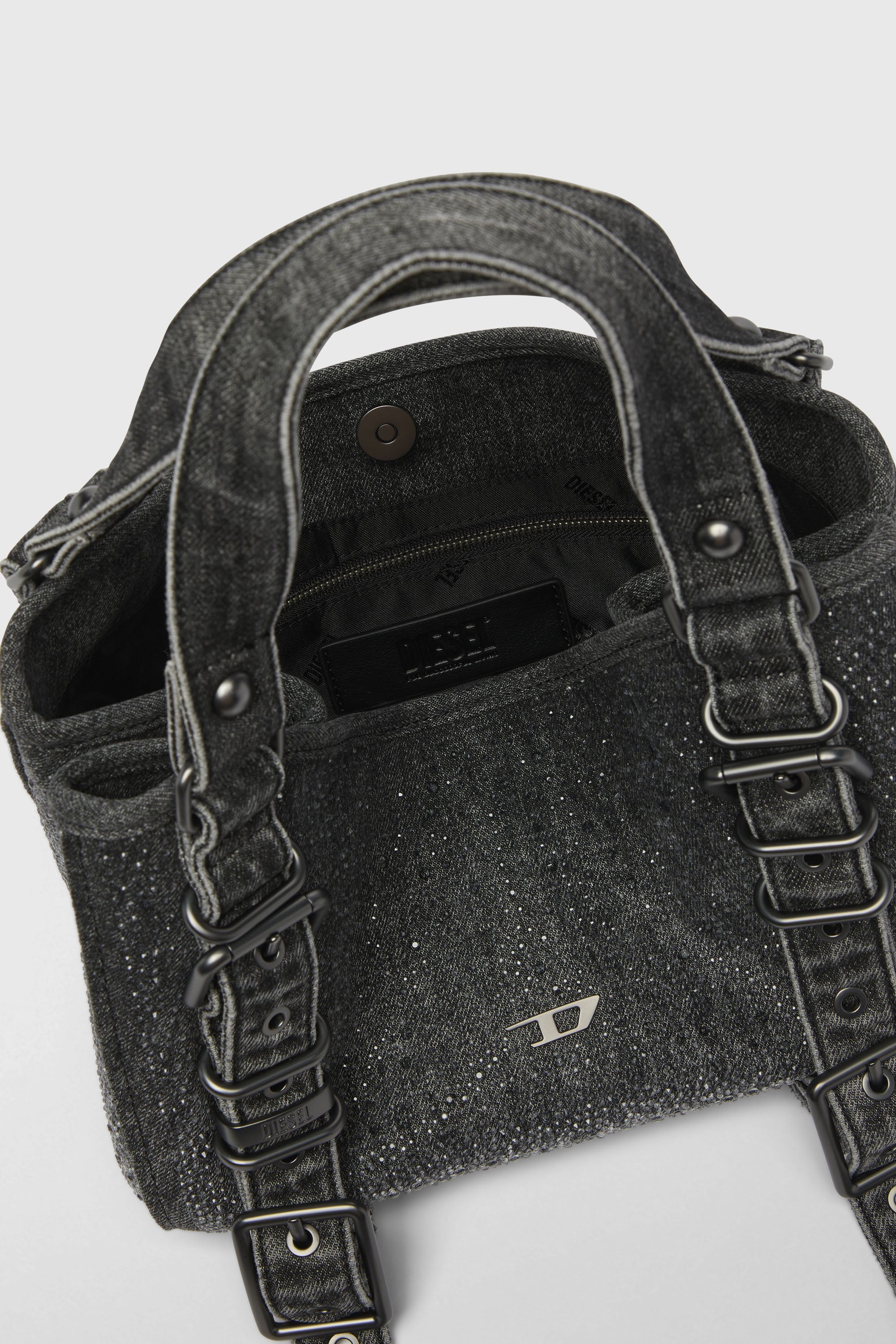 Diesel - D-ONE TOPHANDLE S, Female's D-One-Small top-handle bag in crystal solarised denim in Black - 2
