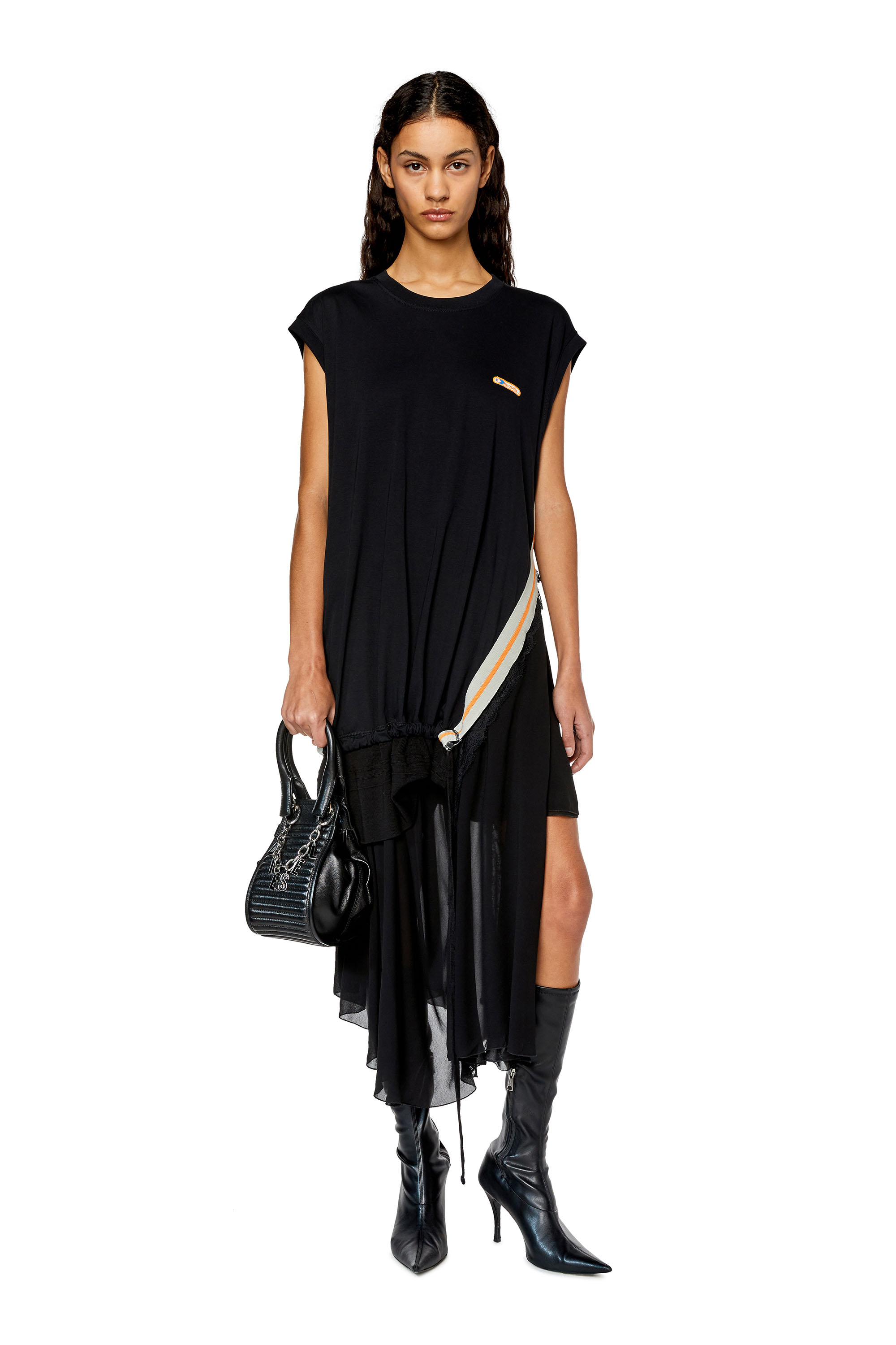 Diesel - D-ROLLACE, Vestido sin mangas con dobladillo de crep&eacute; Mujer in Negro - 2