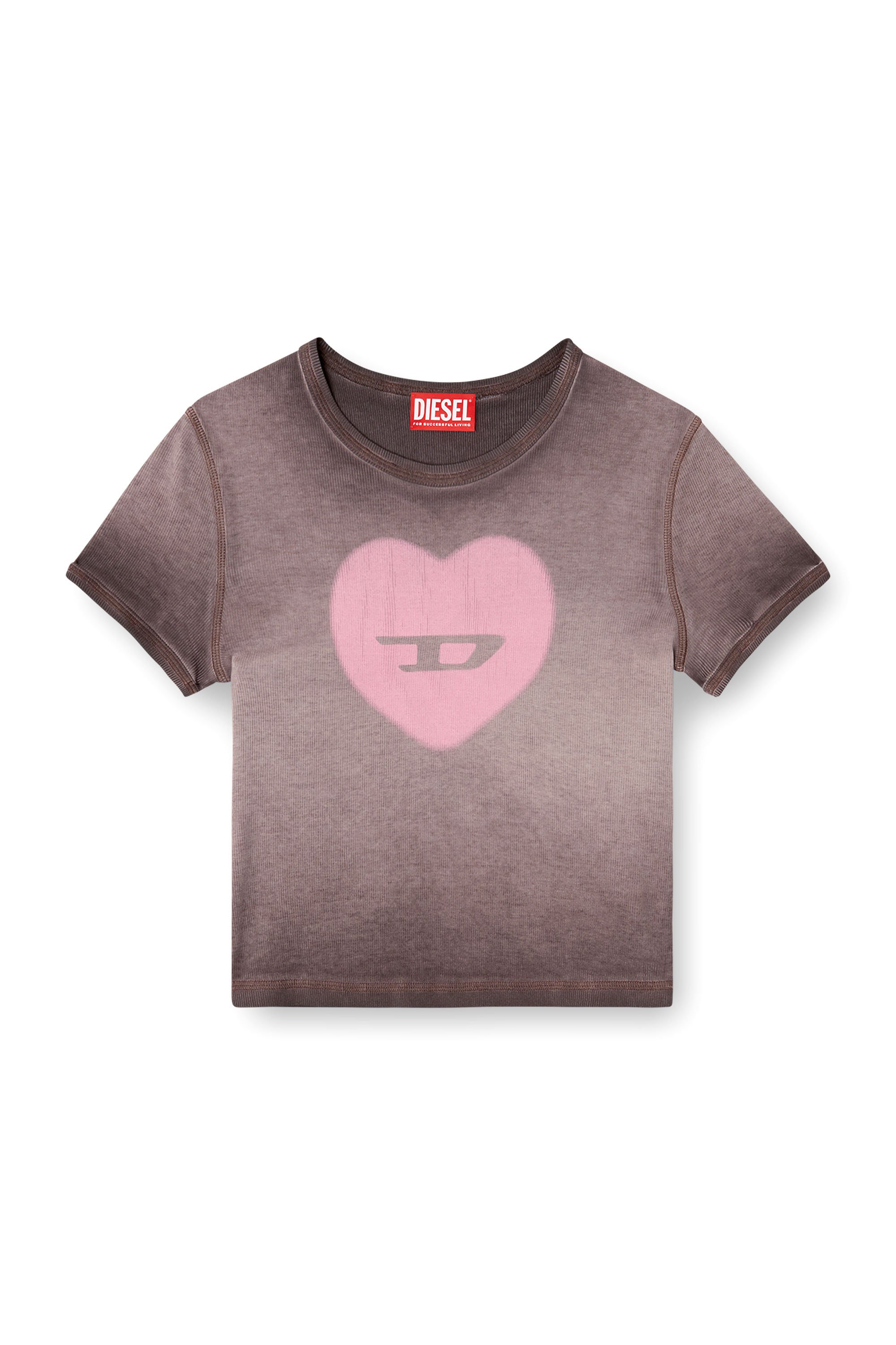 Diesel - T-ELE, Female's Ribbed T-shirt with watercolour heart D in Violet - 3
