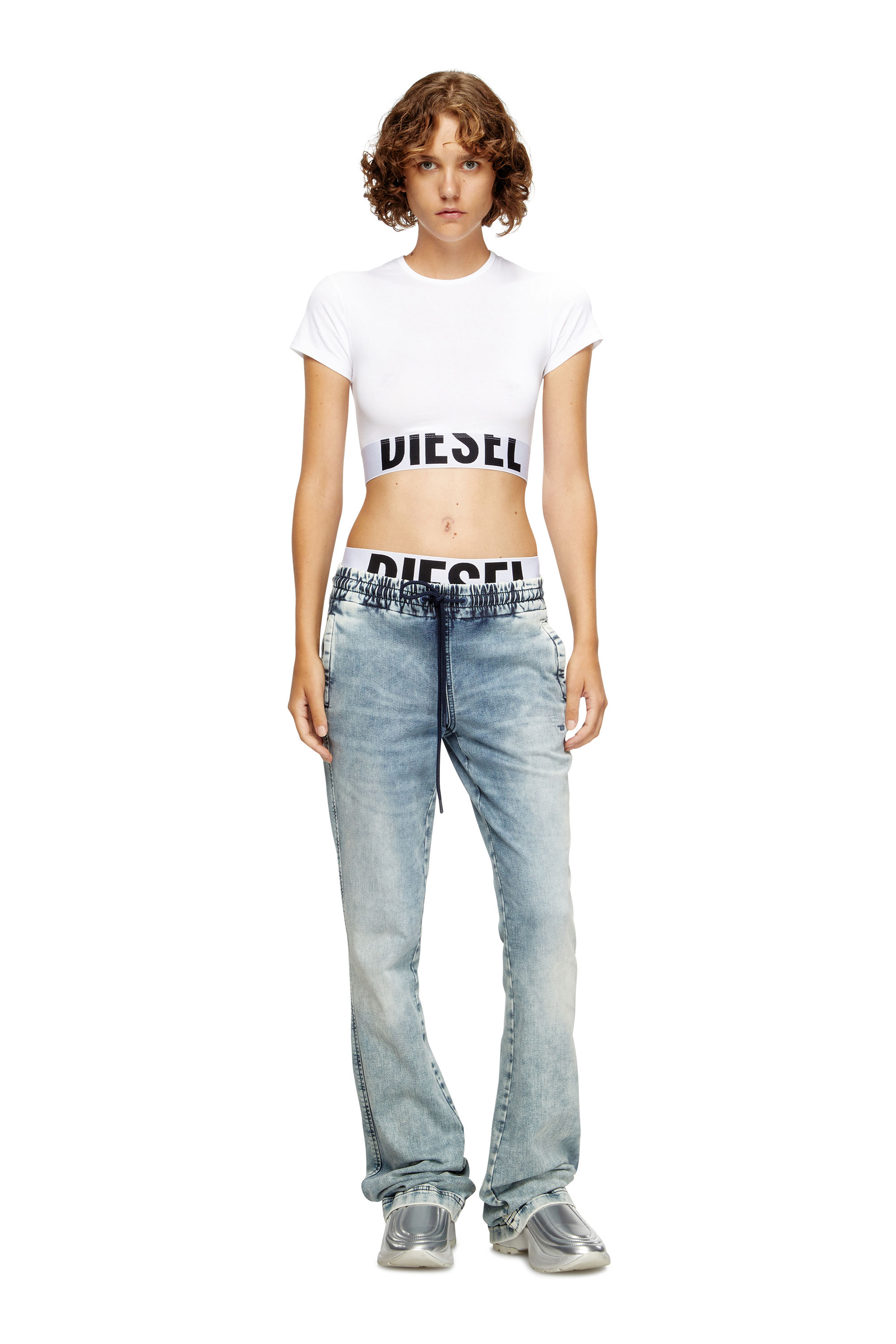 Diesel - UFTEE-SPORT-CROPPED-T-SHIRT, Woman's Sporty cropped top with logo band in White - 5