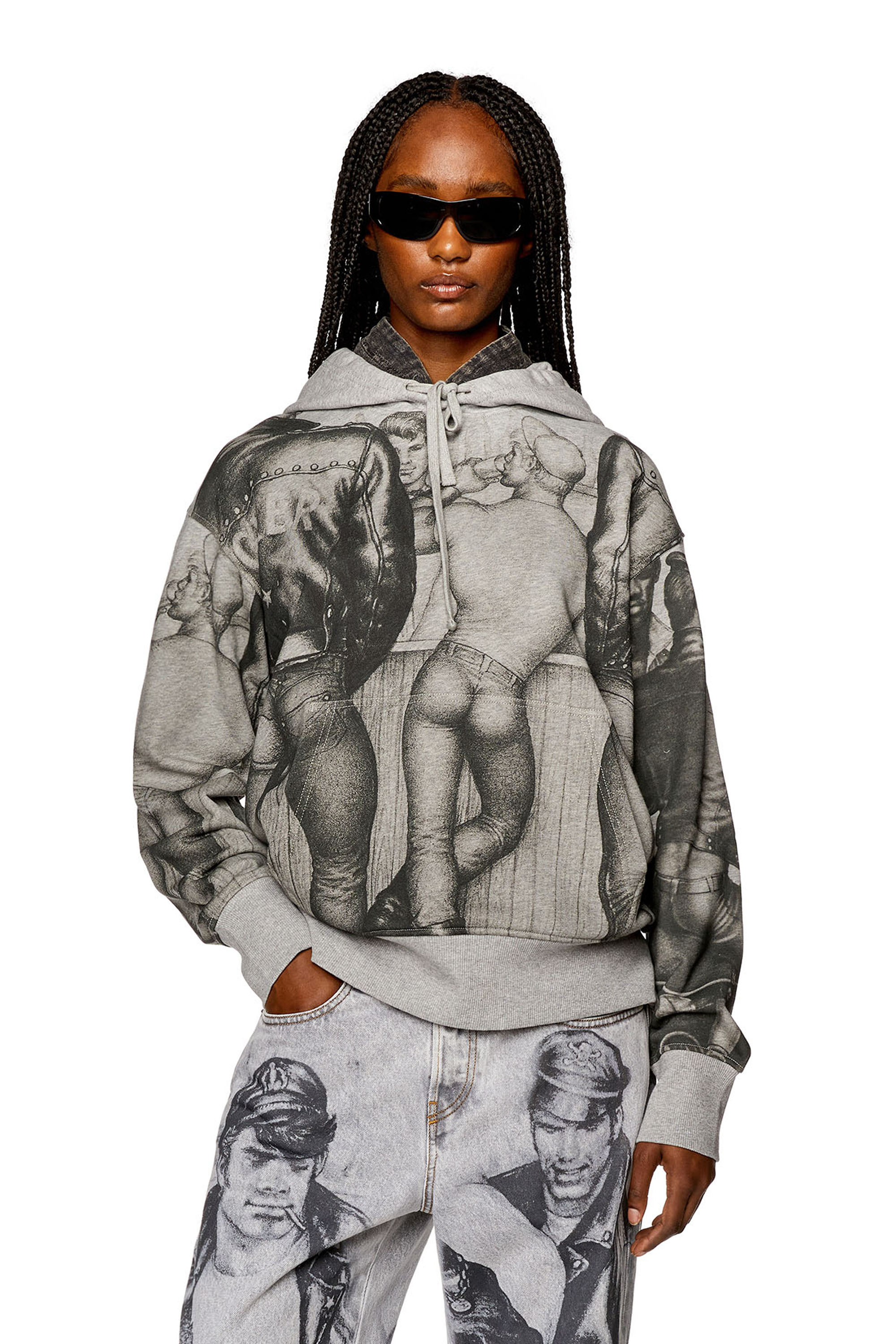 Diesel - PR-S-MACS-HOOD, Sudadera con capucha, estampados y parches Unisex in Gris - 5