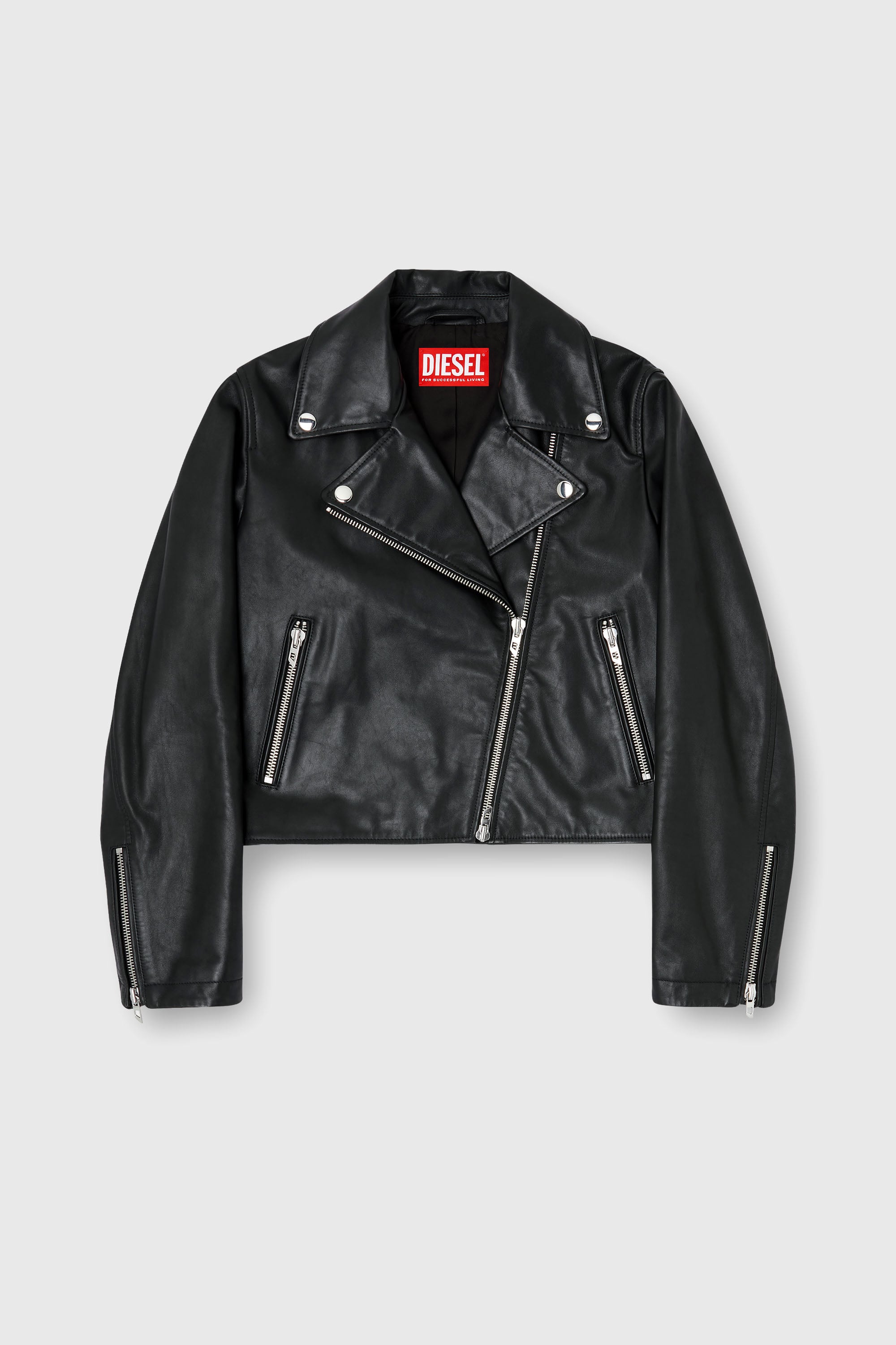Diesel - L-UNATIC, Chaqueta biker de piel encerada Mujer in Negro - 2