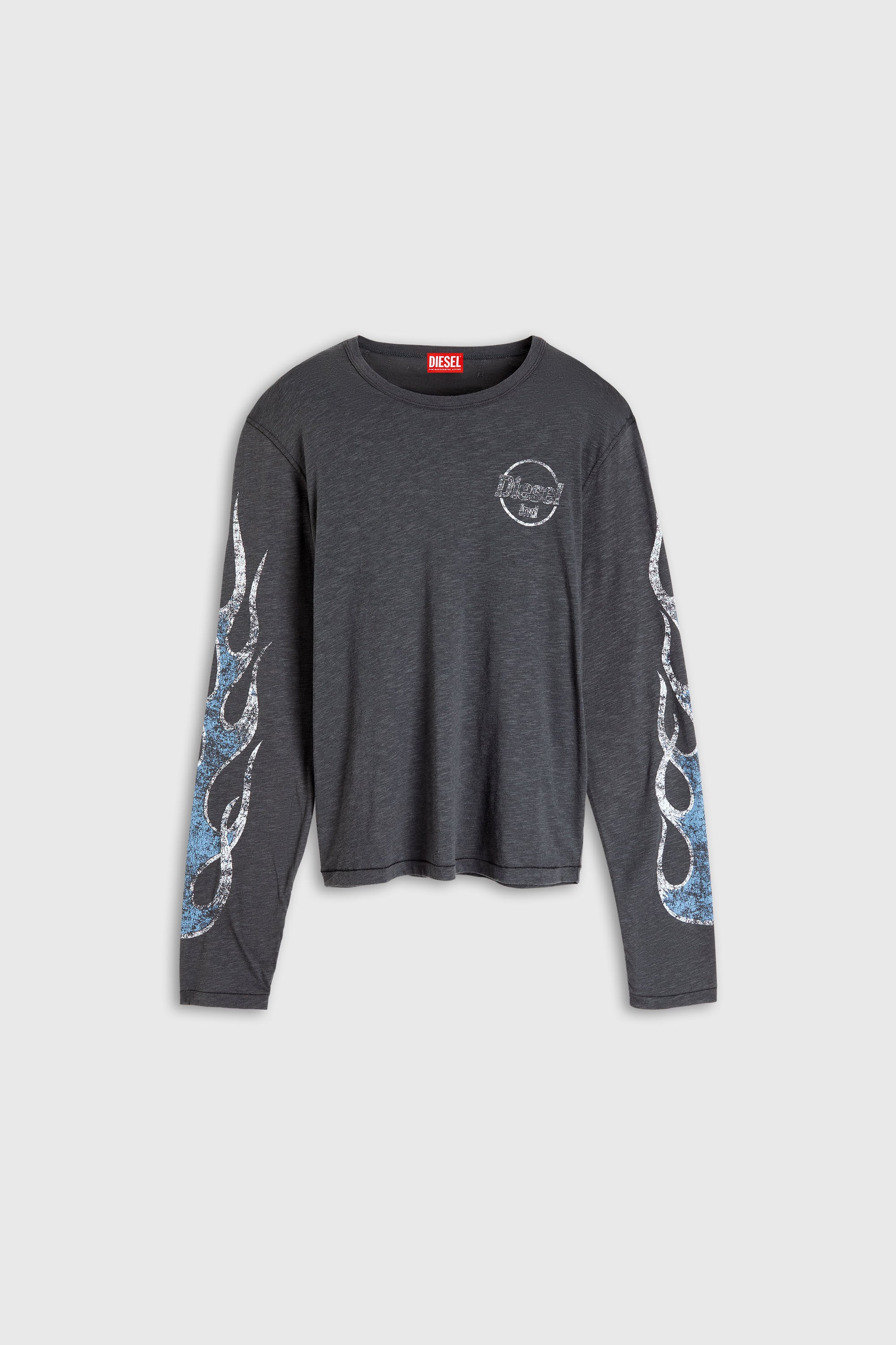 Diesel - T-NOTS-LS, Man's Long-sleeve T-shirt in slub jersey with crack print in Dark grey - 2