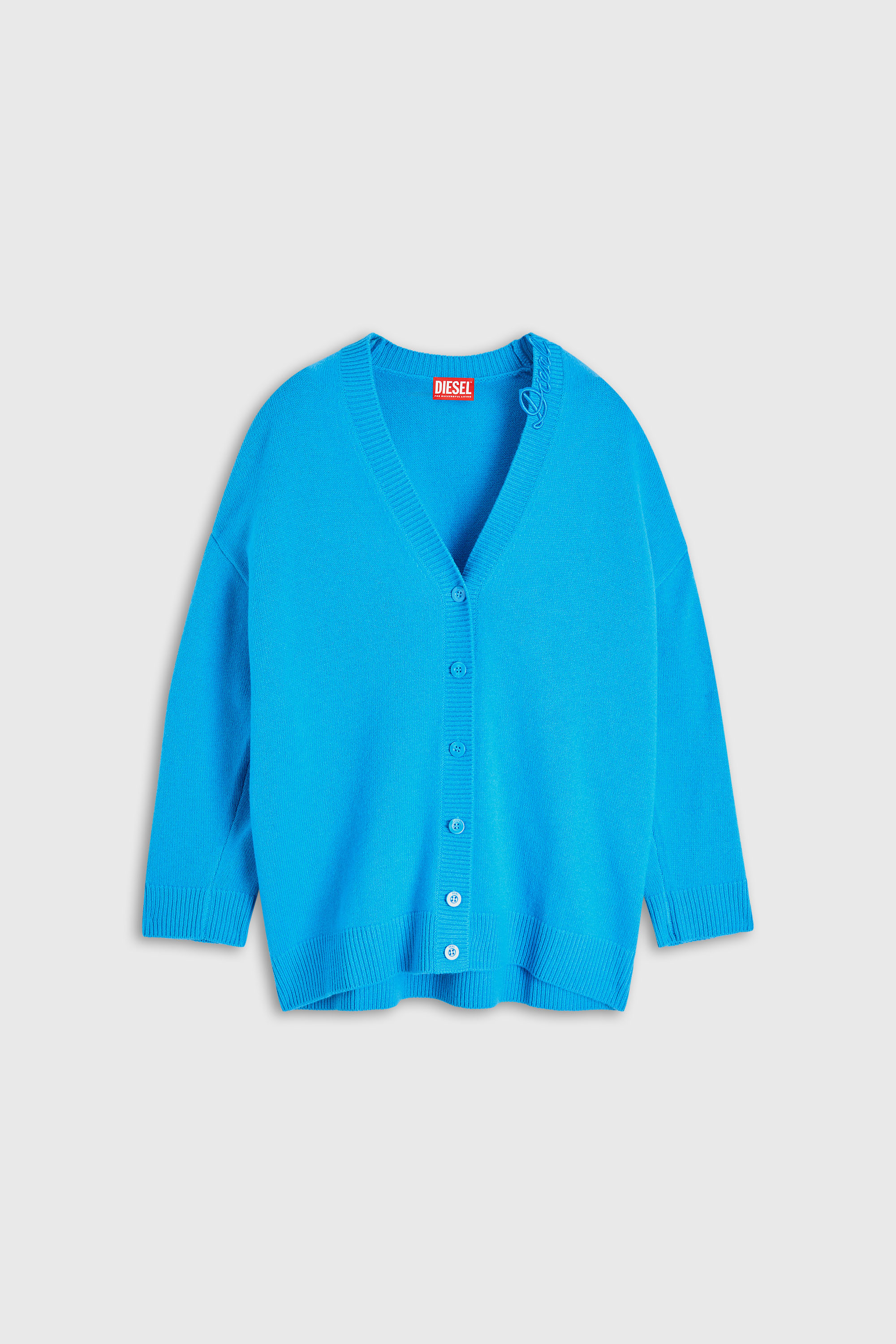 Diesel - M-IMIRA, Woman's Wool V-neck cardigan with neck logo in Azure - 1